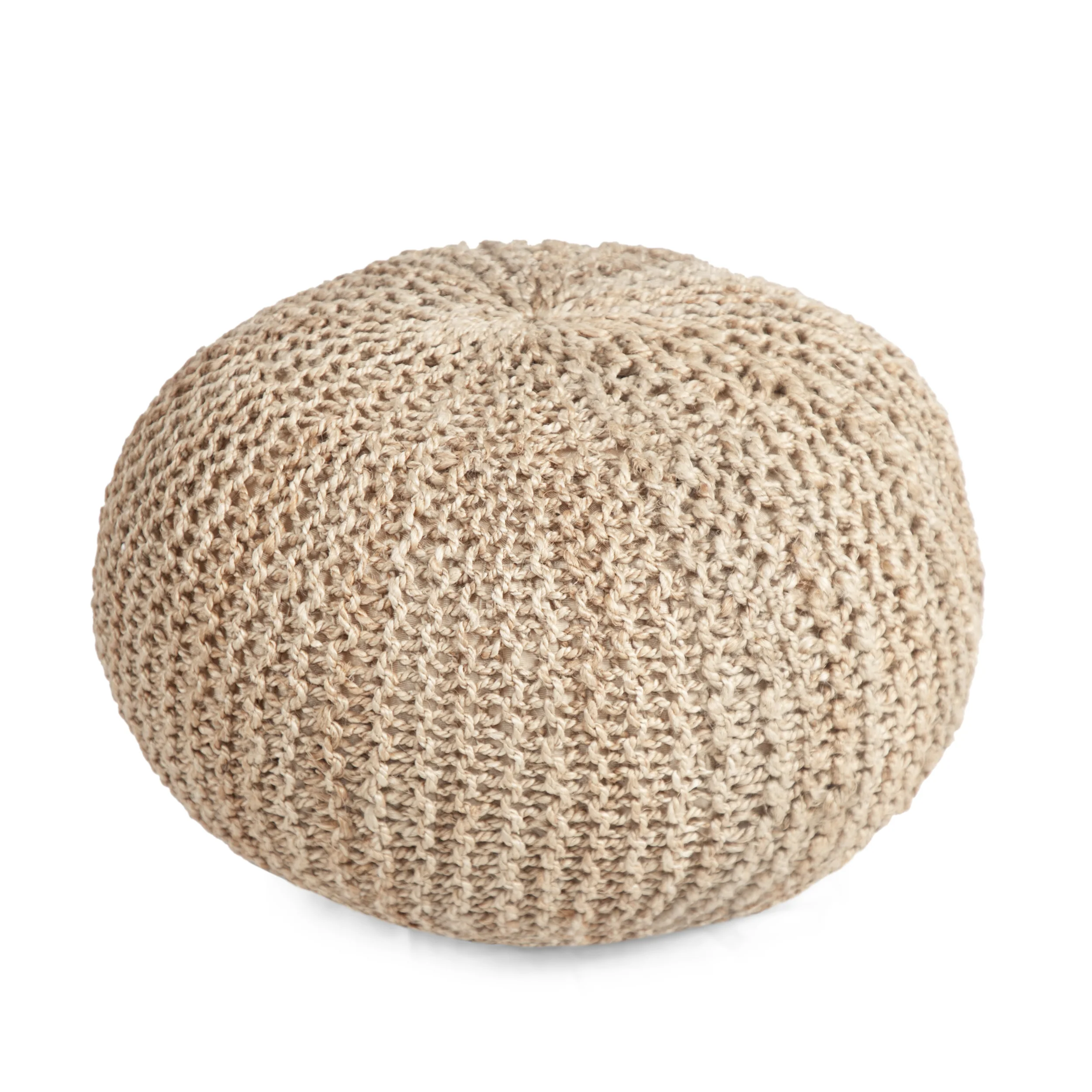 Brightridge Boho Handmade Jute Cable Knit Round Pouf - furnishings