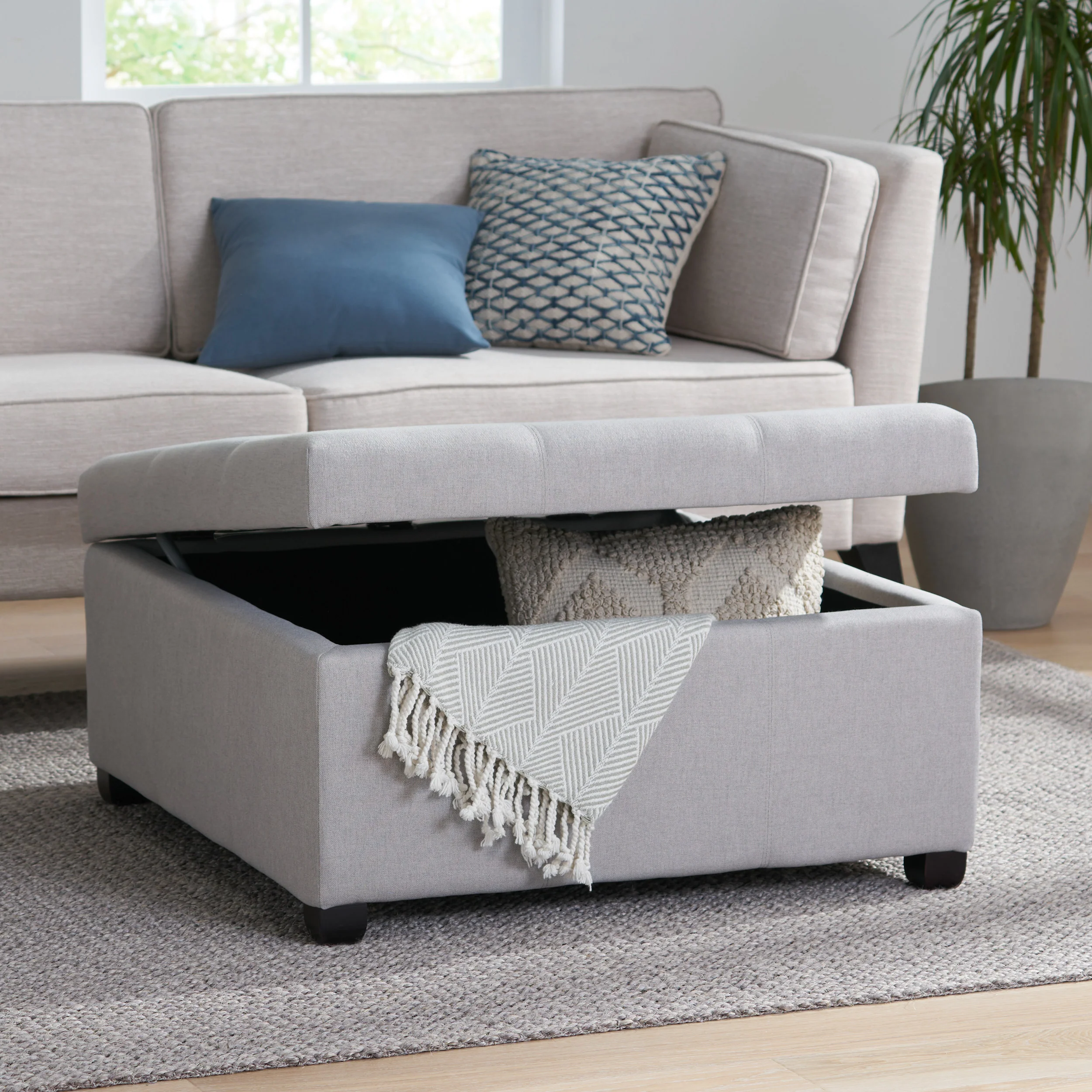 Carlyle Square Tufted Fabric Storage Ottoman Coffee Table - furnishings