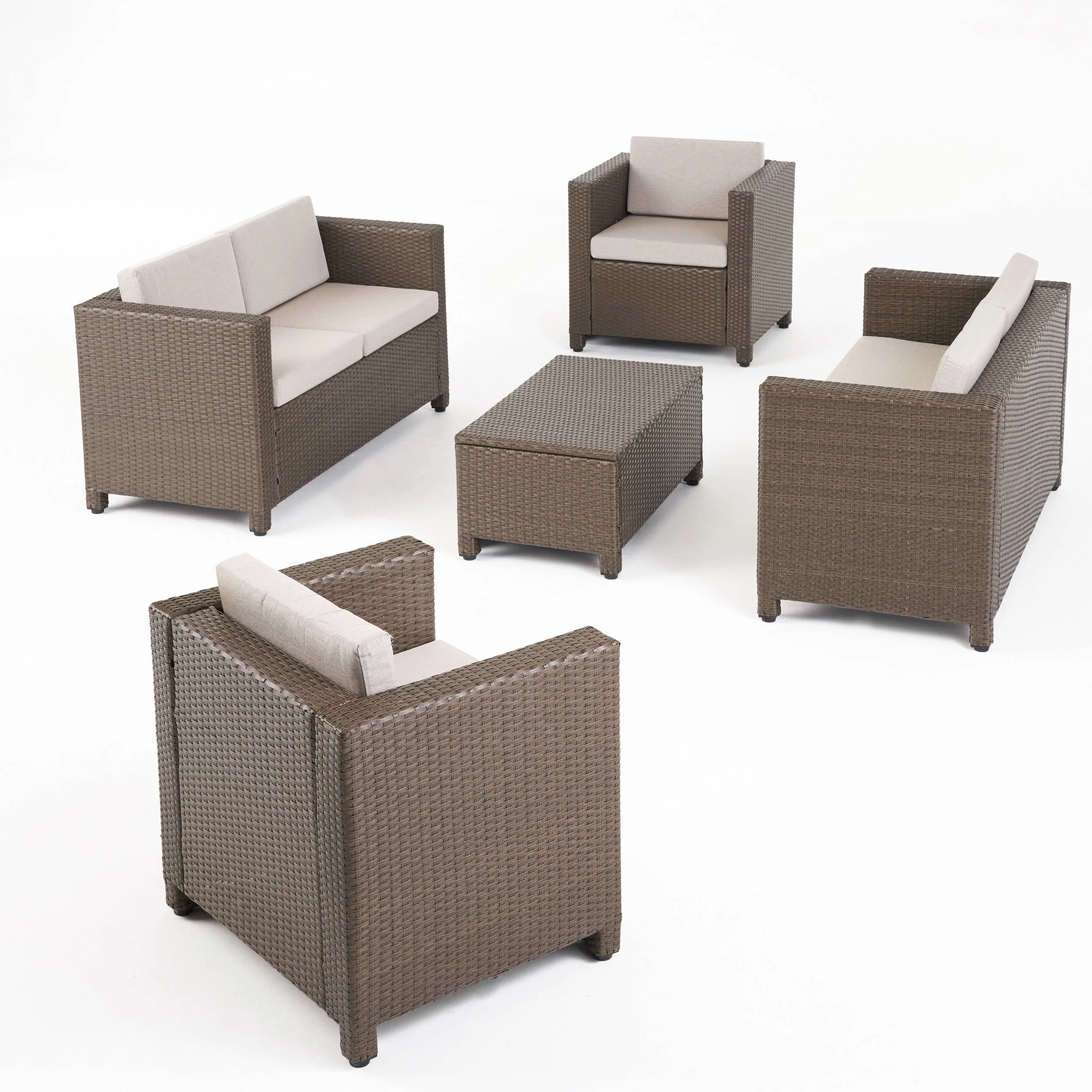 Venice 6-Seater Outdoor Brown PE Wicker Sofa Set with Coffee Table - furnishings