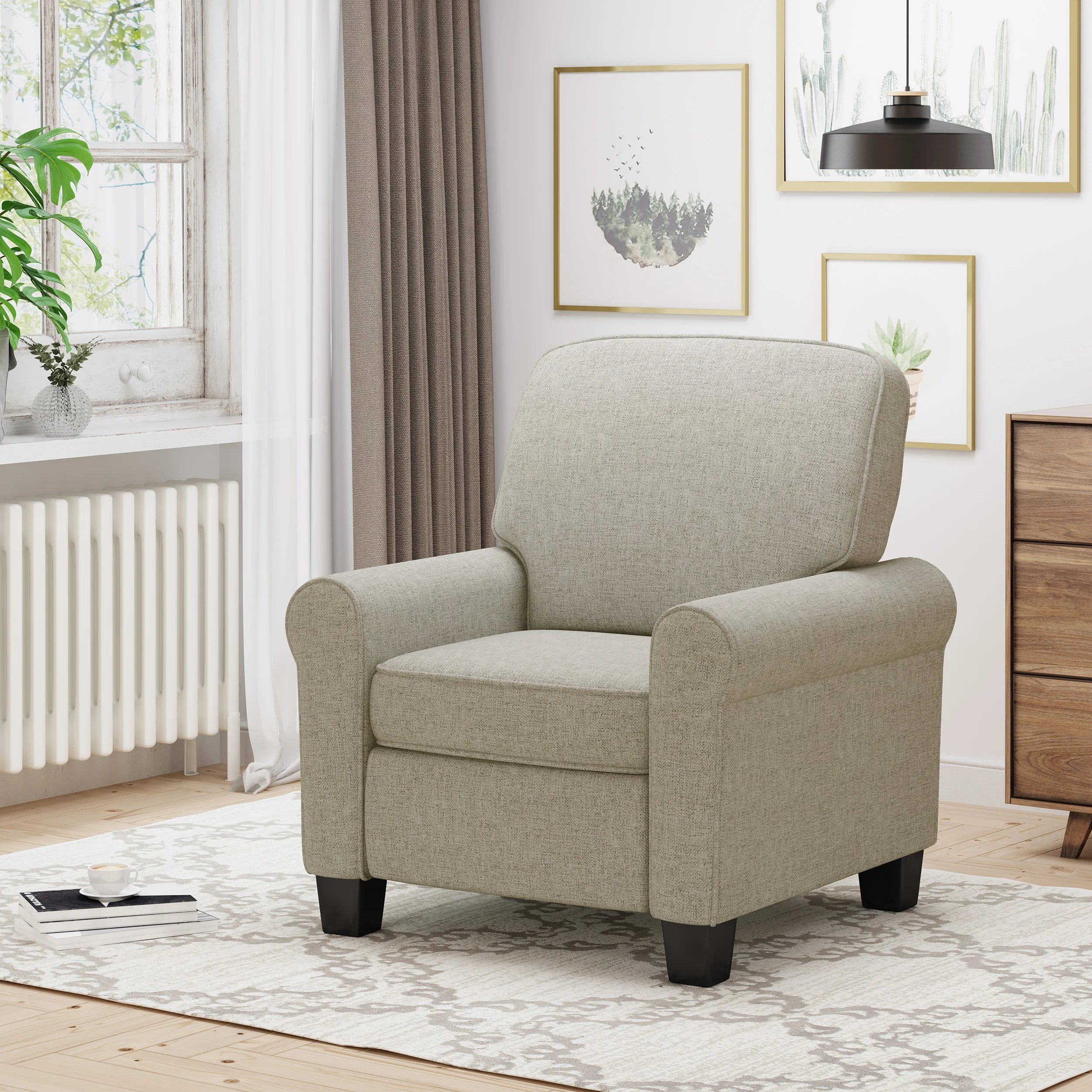 Patricia Contemporary Scrolled Arm Upholstered Fabric Club Chair w/ Tonal Piping - furnishings