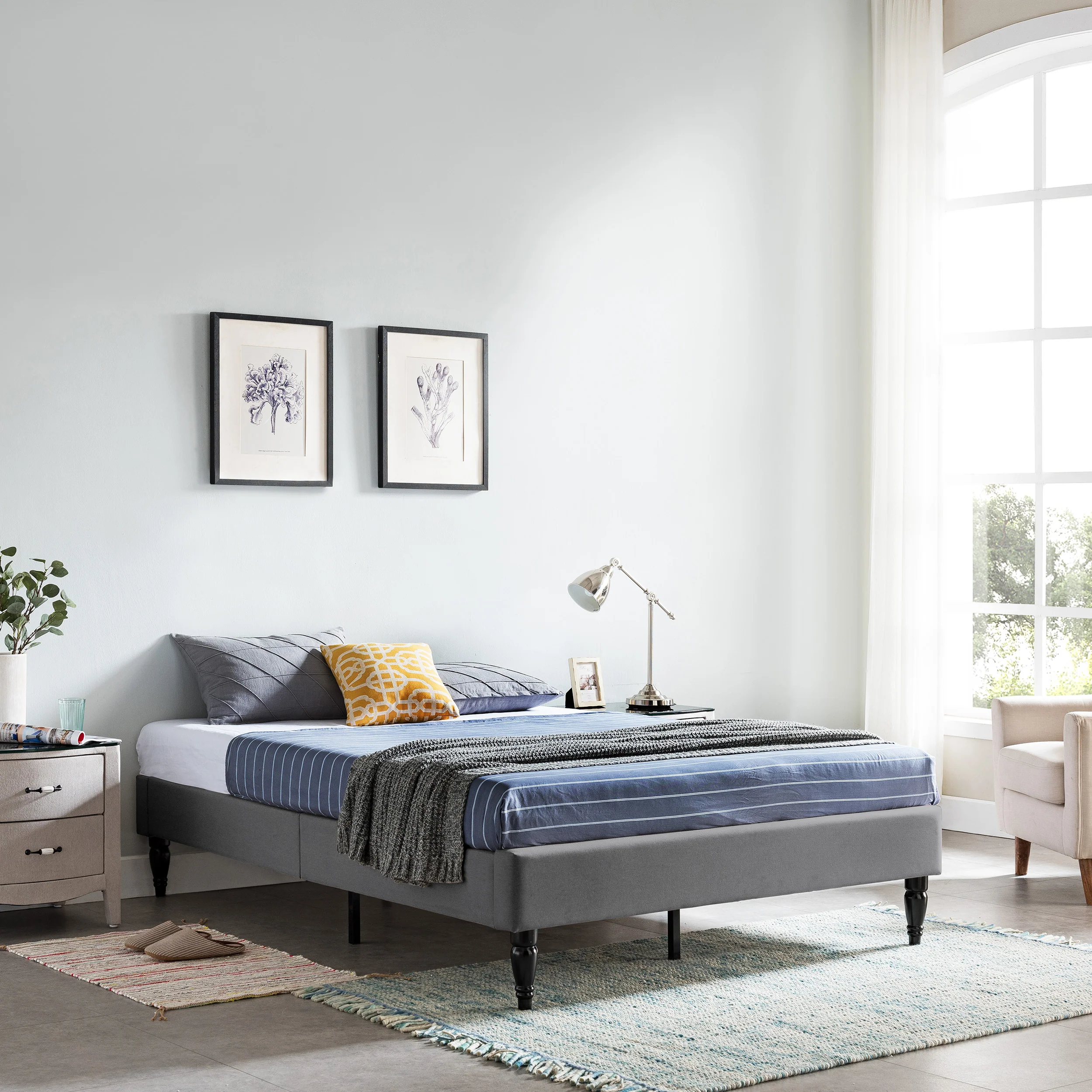 Luca Contemporary Upholstered Queen Bed Frame with Turned Legs - furnishings