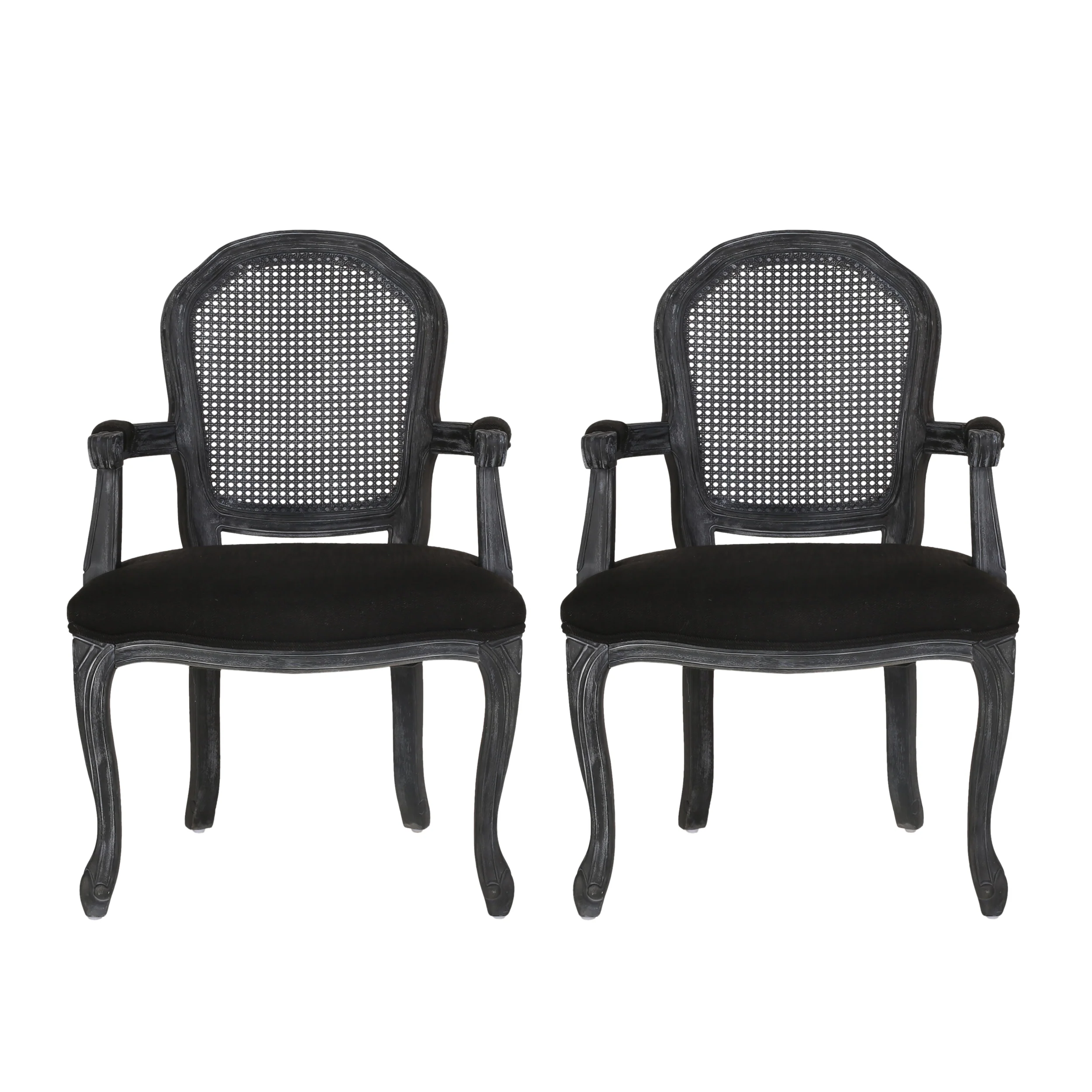 Mariette French Country Wood and Cane Upholstered Dining Chair, Set of 2 - furnishings