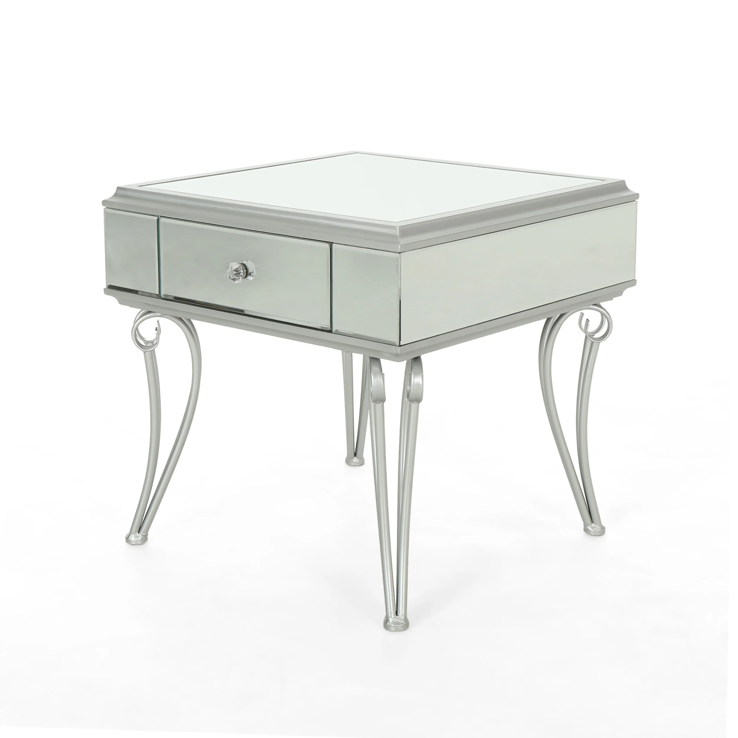 Mamie Modern Mirrored Accent Table with Drawer, Tempered Glass - furnishings