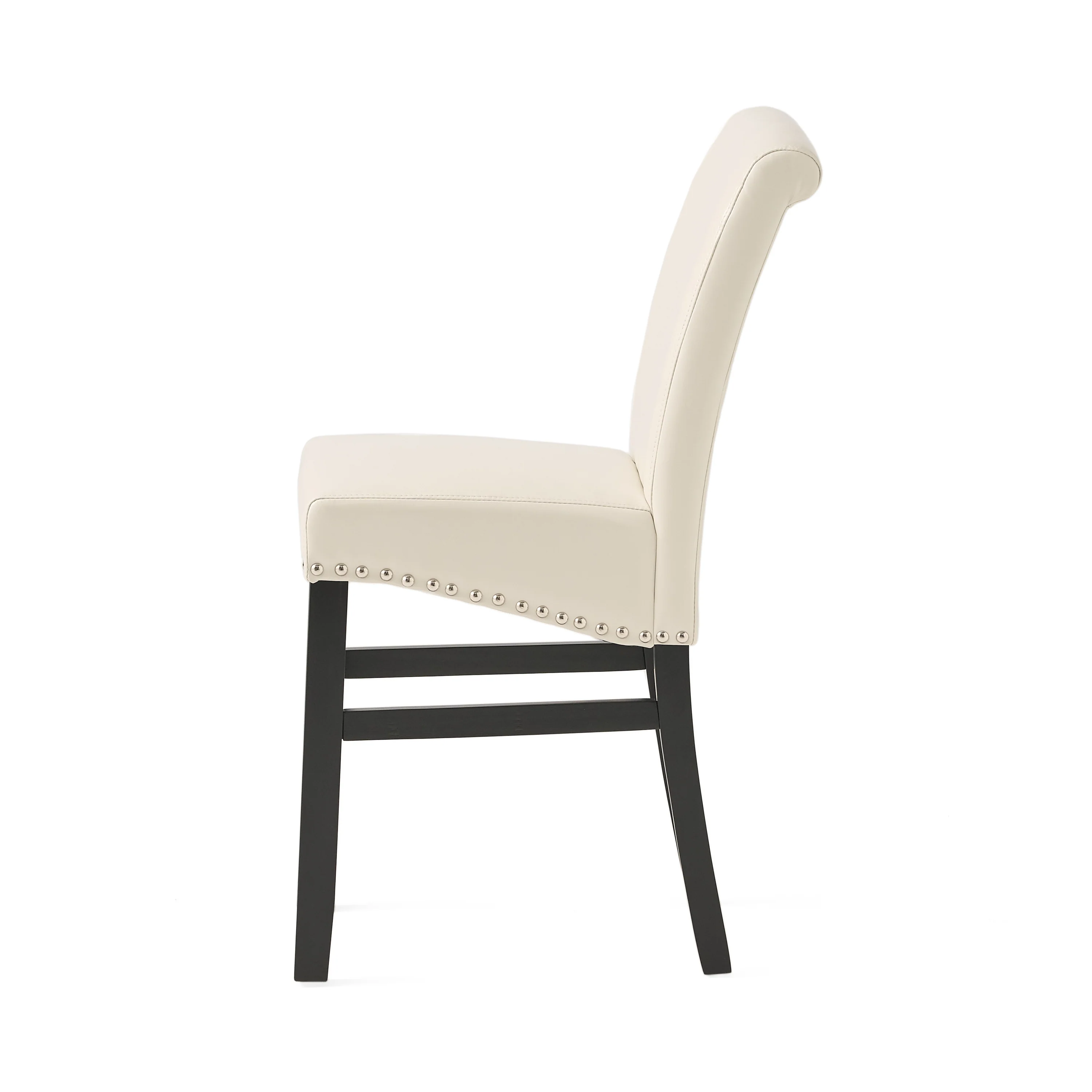 Jazzman Contemporary Bonded Leather Upholstered 26 Inch Counter Stools with Nailhead Trim, Set of 2, Ivory and Matte Black - furnishings