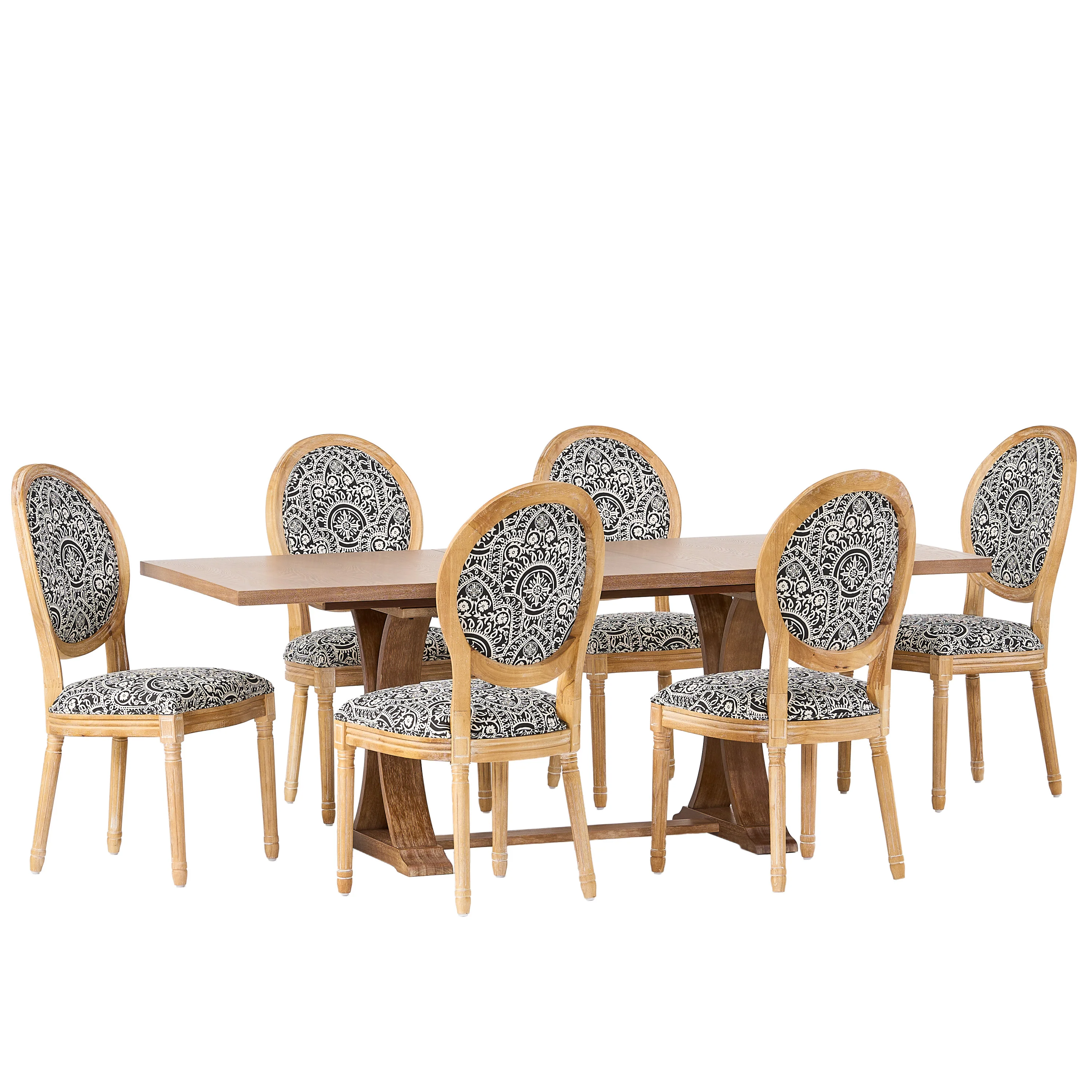 Dason French Country Fabric Upholstered Wood 7 Piece Dining Set - furnishings
