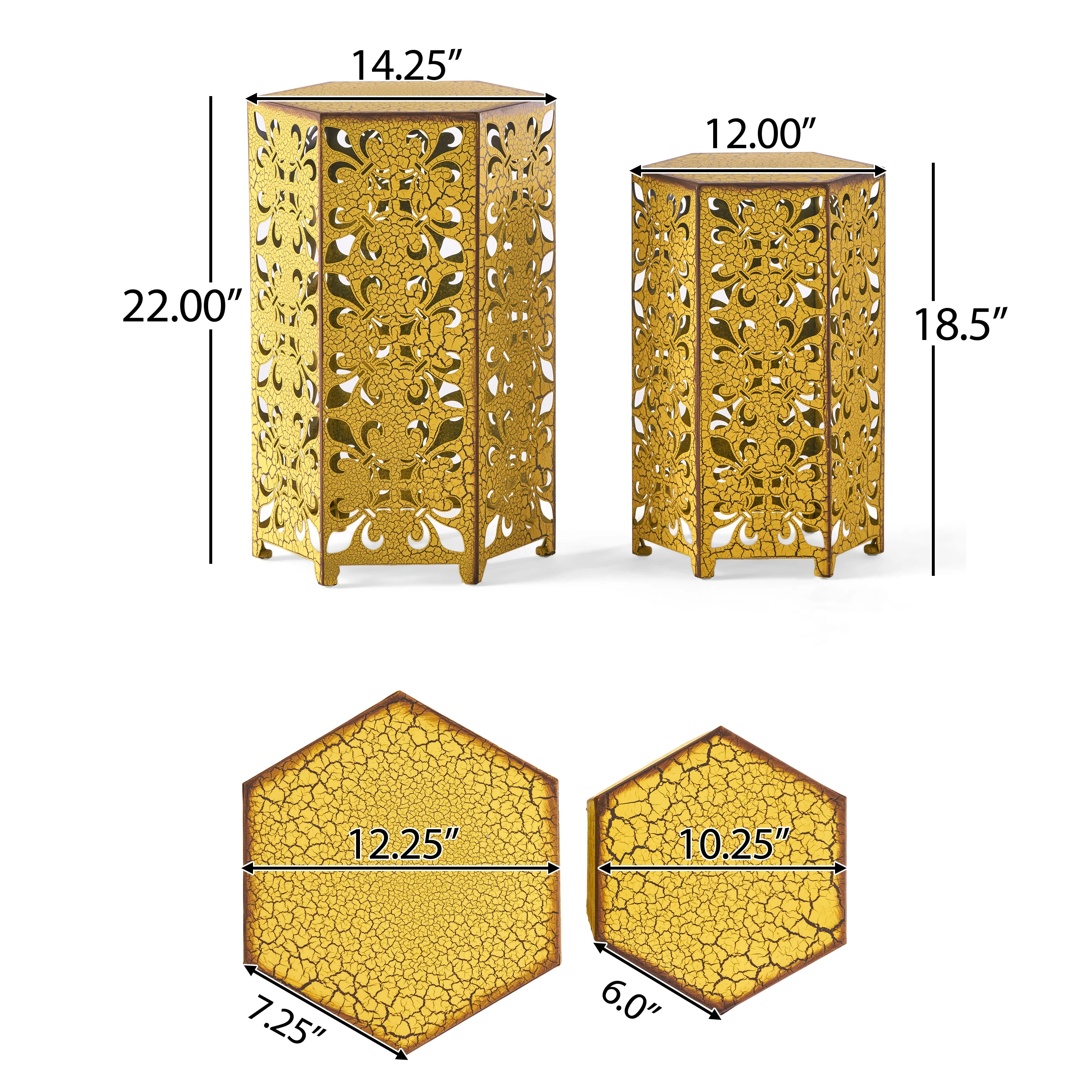 Contemporary Outdoor Hexagonal Antique Yellow Iron Accent Tables (Set of 2) - furnishings