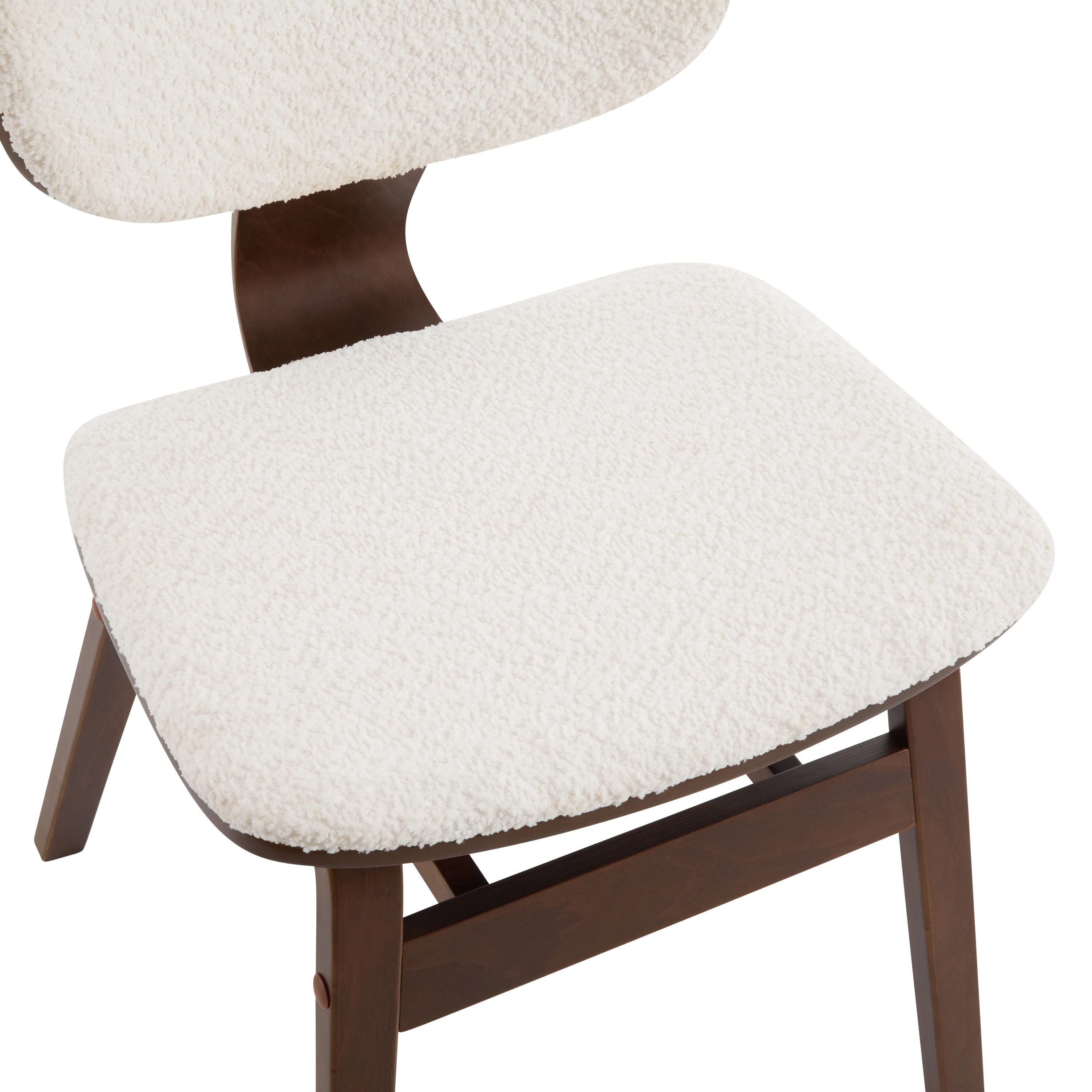 Aval Modern Upholstered Boucle Side Chair, White + Walnut - furnishings