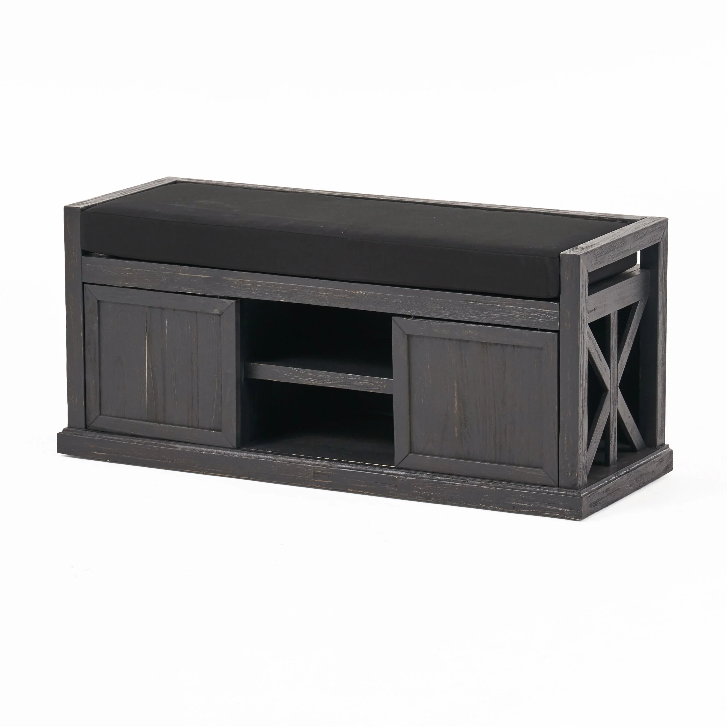 Evvy Modern Acacia Wood Storage Bench with Cushion - furnishings