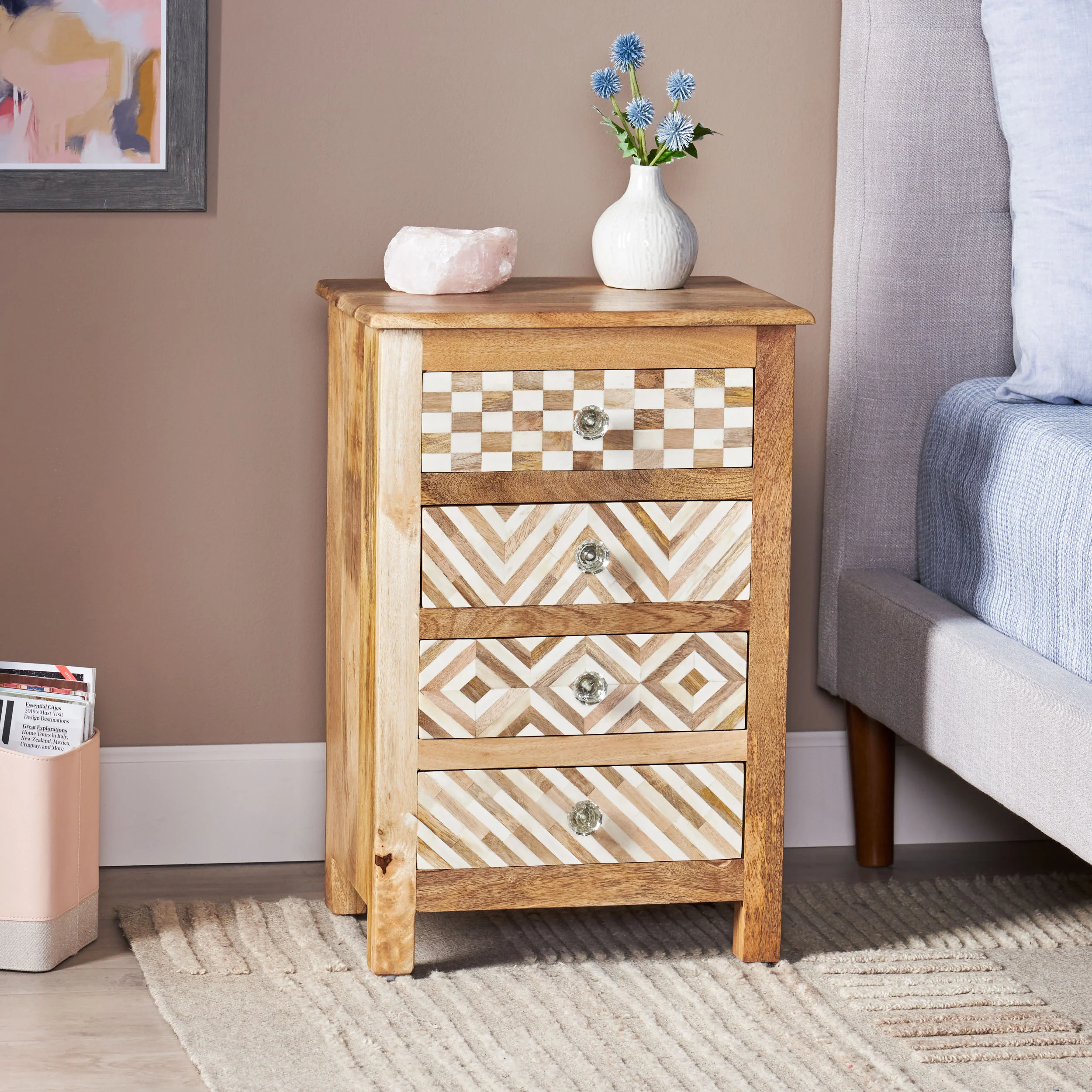 Nahanni Handcrafted Boho 4 Drawer Mango Wood Nightstand - furnishings