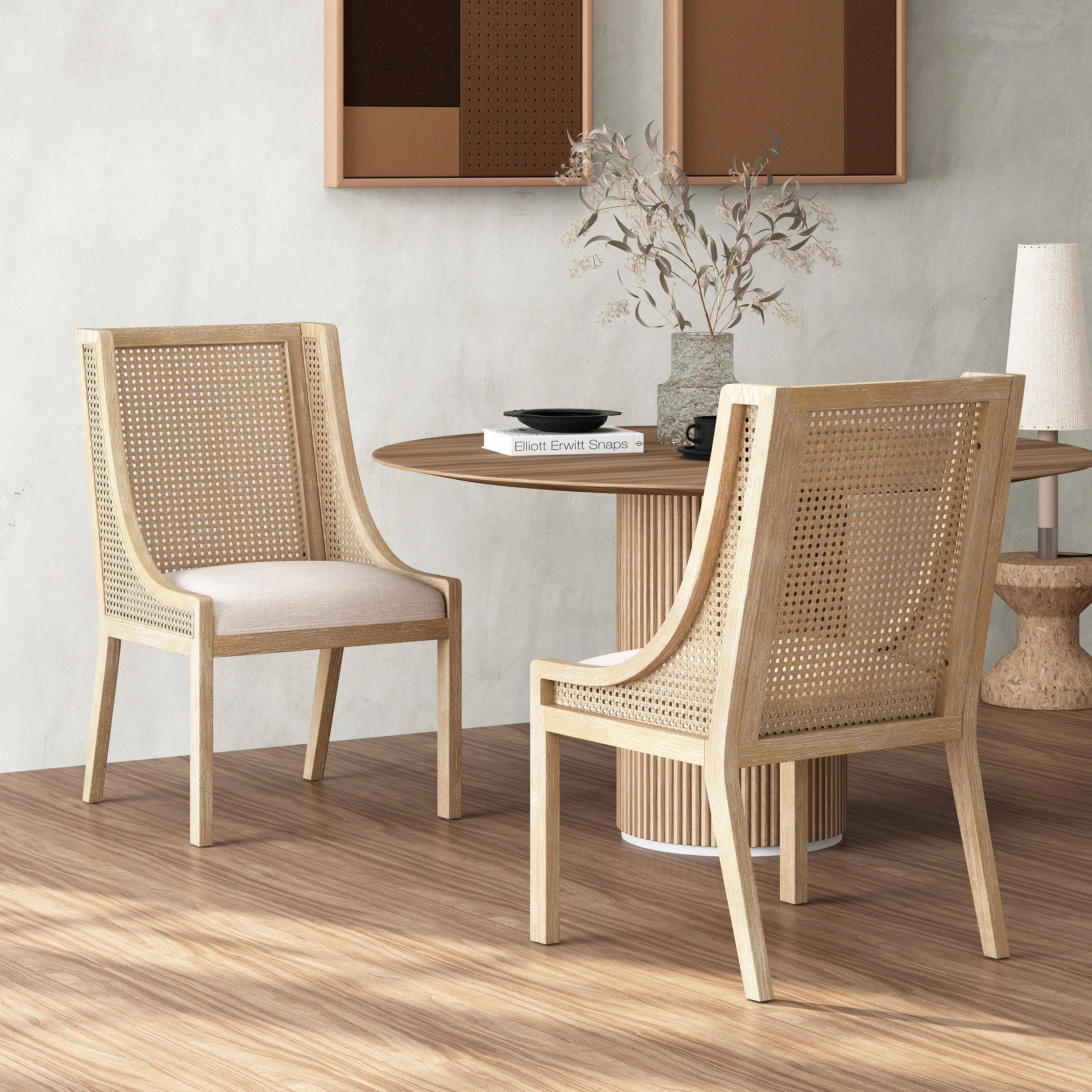 Wendell Rustic Cane and Wood Upholstered Dining Chairs, Set of 2 - furnishings