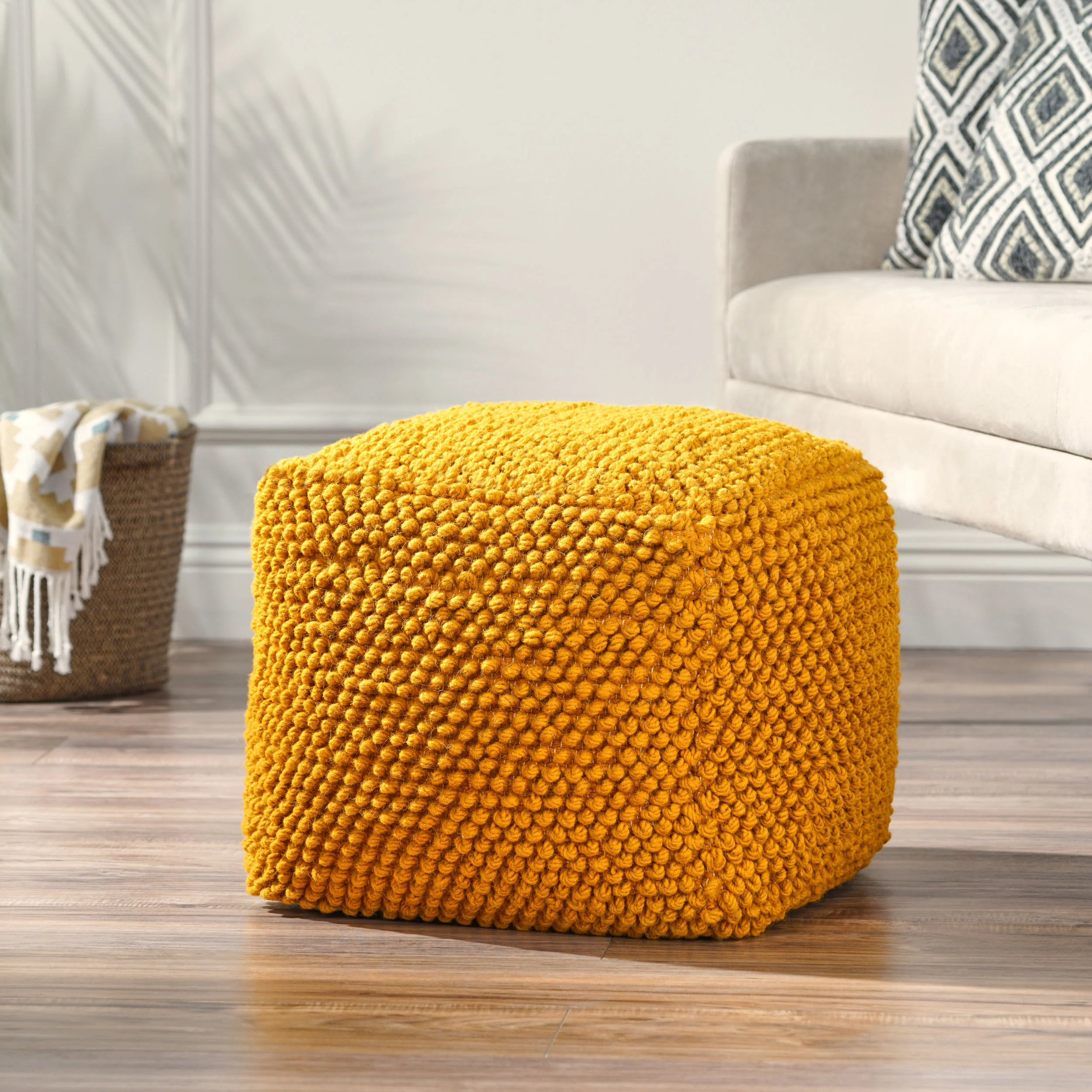 Devries Boho Handcrafted Tufted Fabric Cube Pouf - furnishings