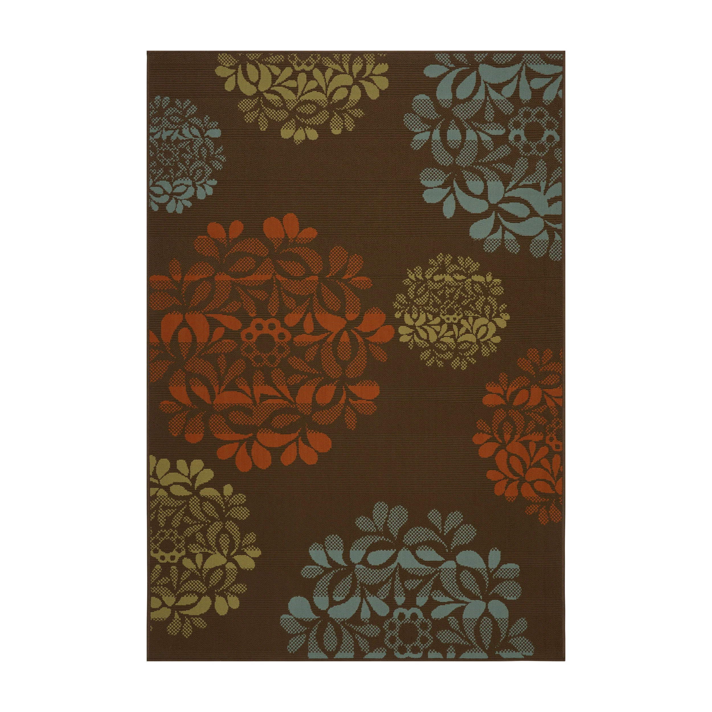 Sallie Outdoor Modern Brown Area Rug with Multi-Color Floral Print - furnishings