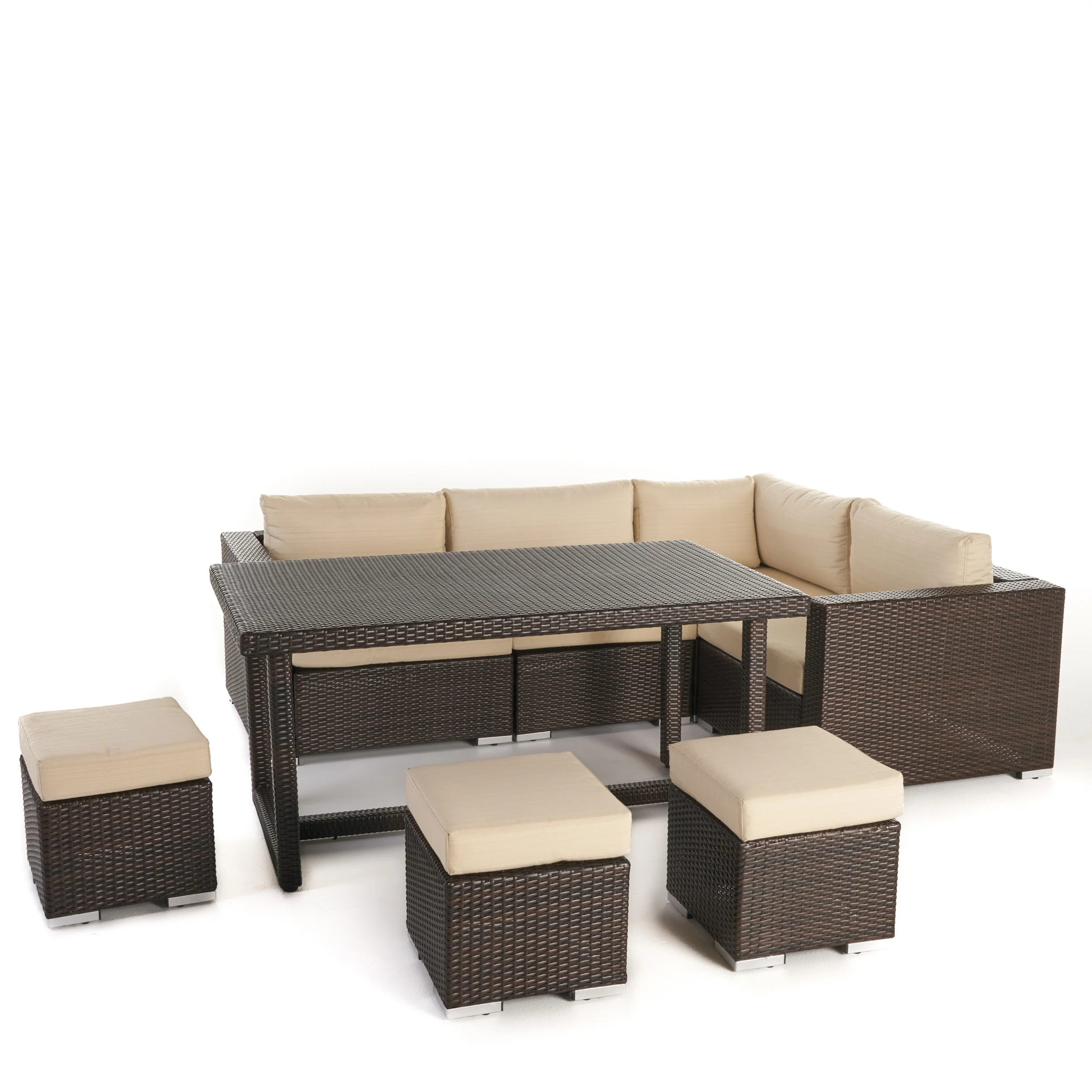Santa Rosa Outdoor 7 Seat Dining Sofa and Ottoman Set with Aluminum Frame - furnishings