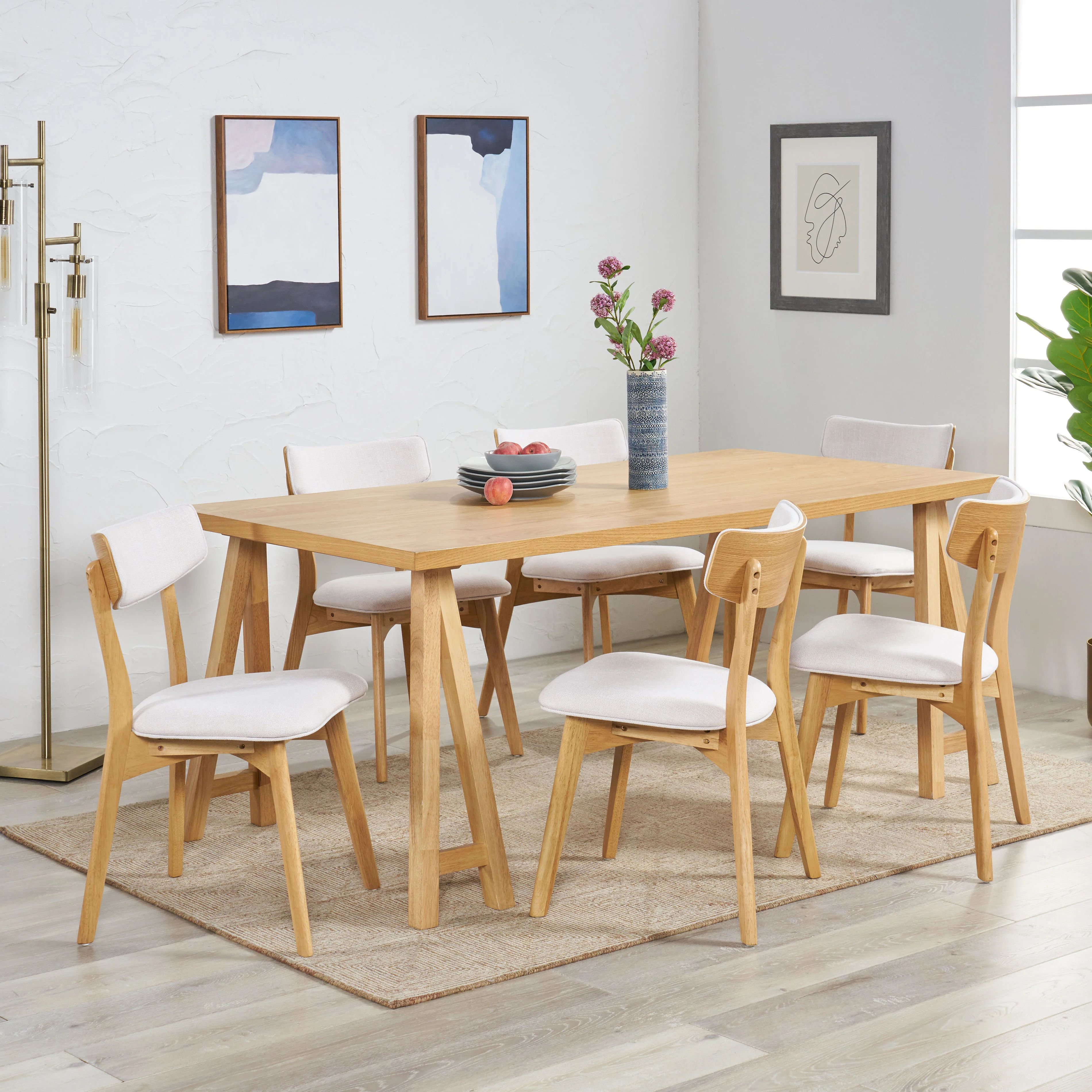 Turat Mid-Century Modern 7 Piece Dining Set with A-Frame Table - furnishings