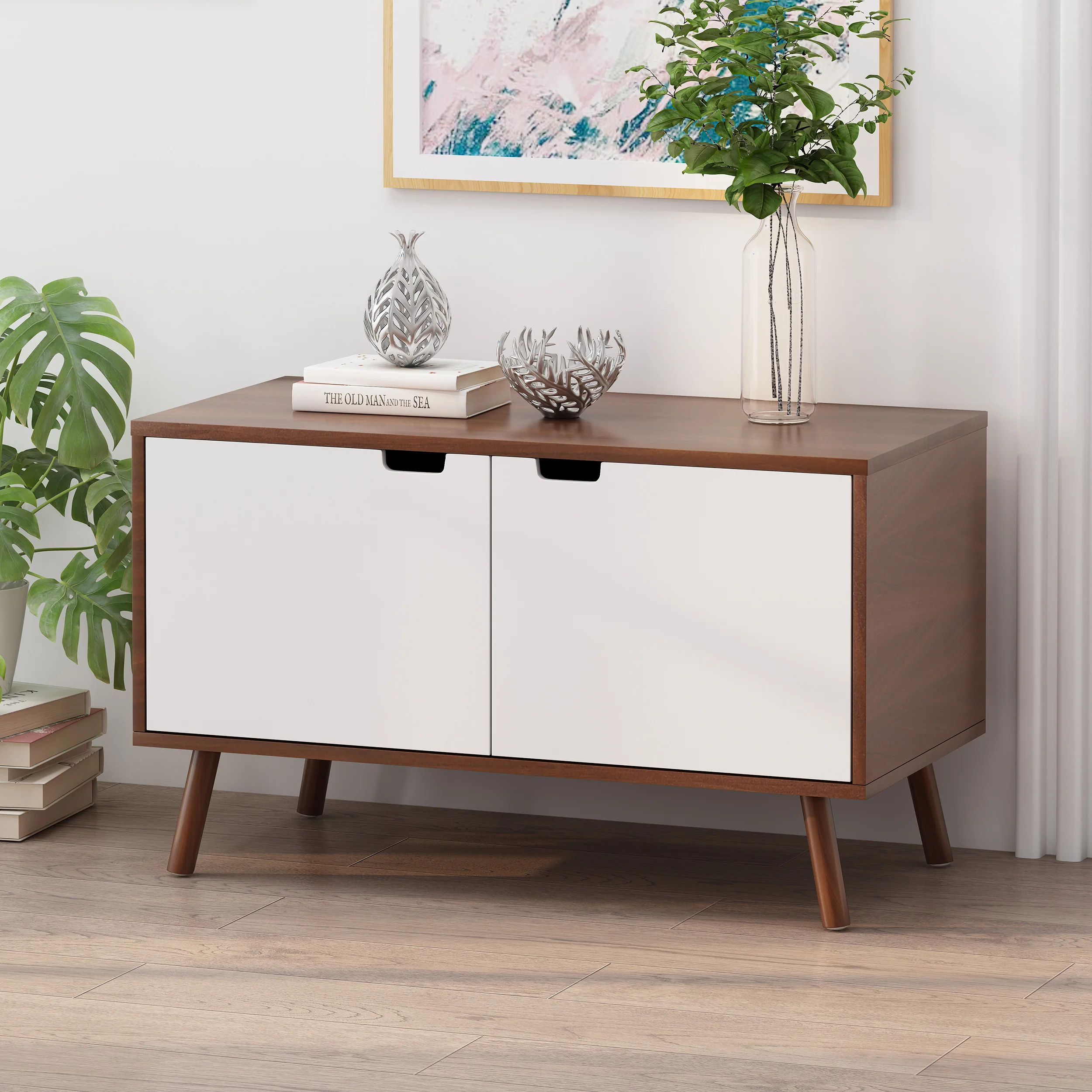 Mayleen Mid-Century Modern 2 Door Cabinet w/ Shelves - furnishings