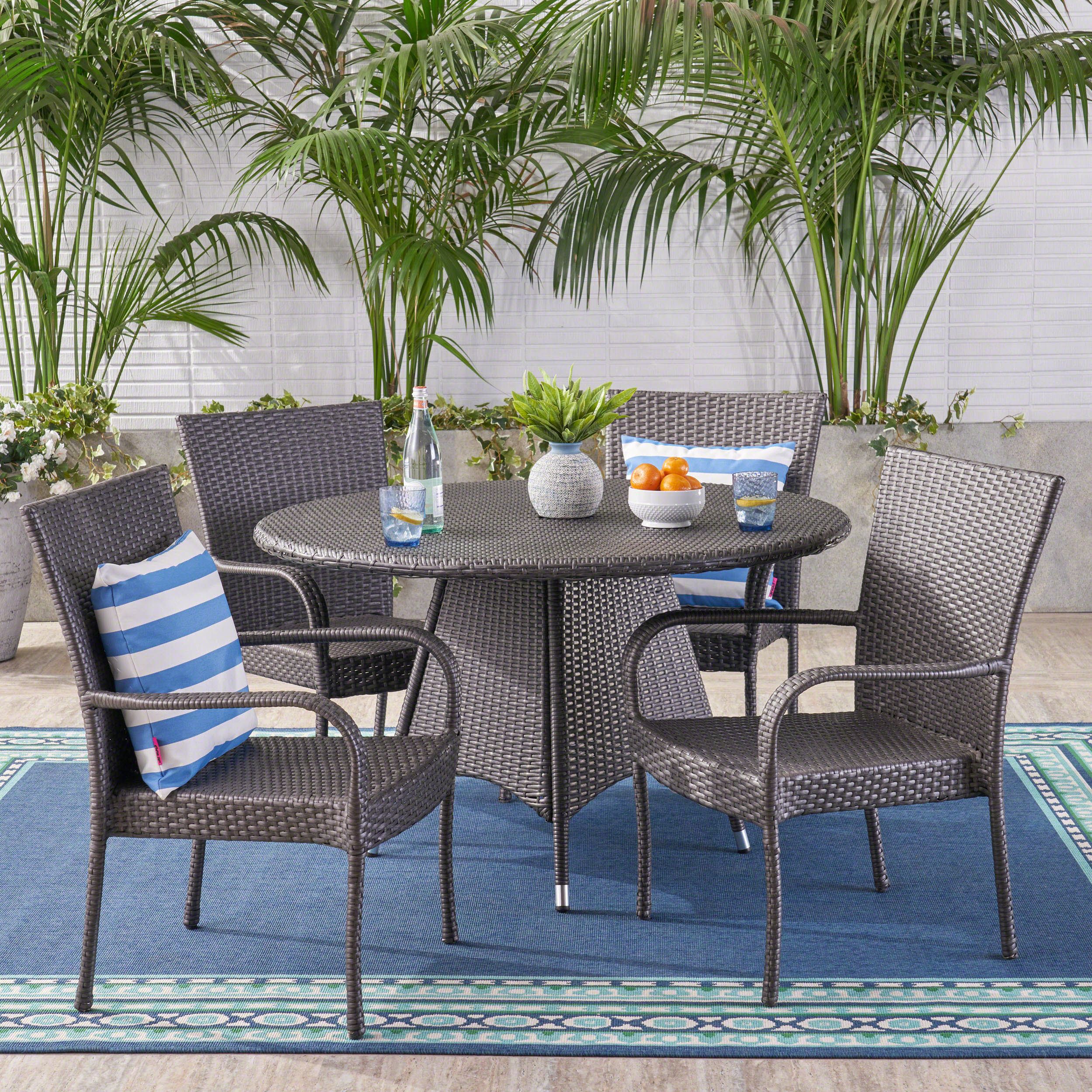 Oliver Outdoor 5 Piece Wicker Dining Set, Grey - furnishings