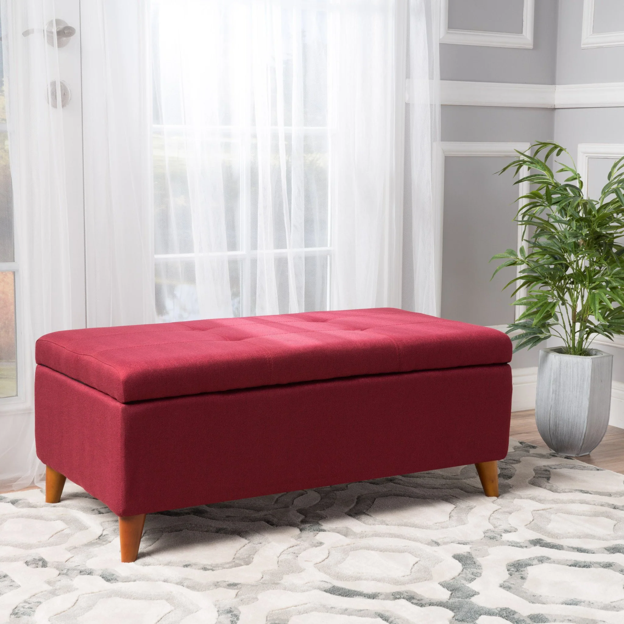 Katherine Mid-Century Modern Button Tufted Fabric Storage Ottoman Bench - furnishings