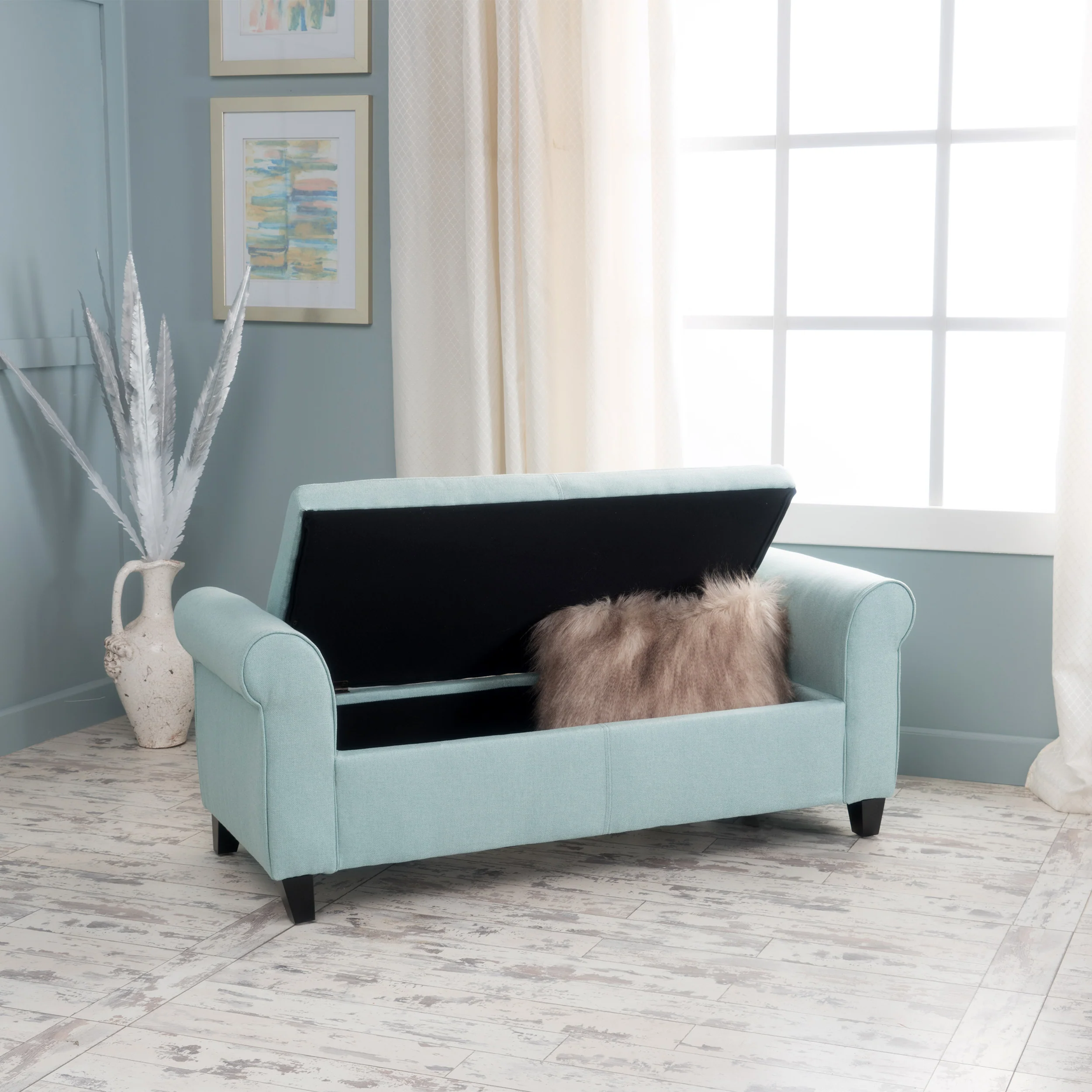 Danbury Contemporary Fabric Upholstered Storage Ottoman Bench with Rolled Arms - furnishings