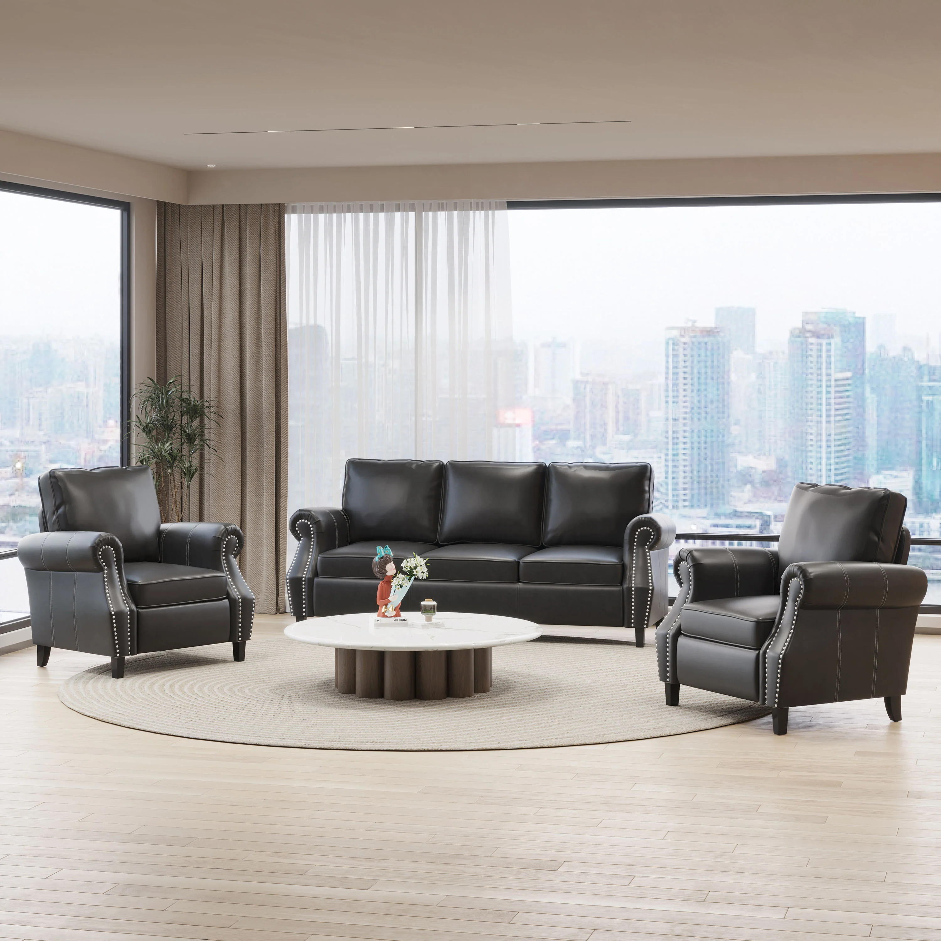 Burkehaven Contemporary Faux Leather 3 Piece Club Chair and Sofa Set - furnishings
