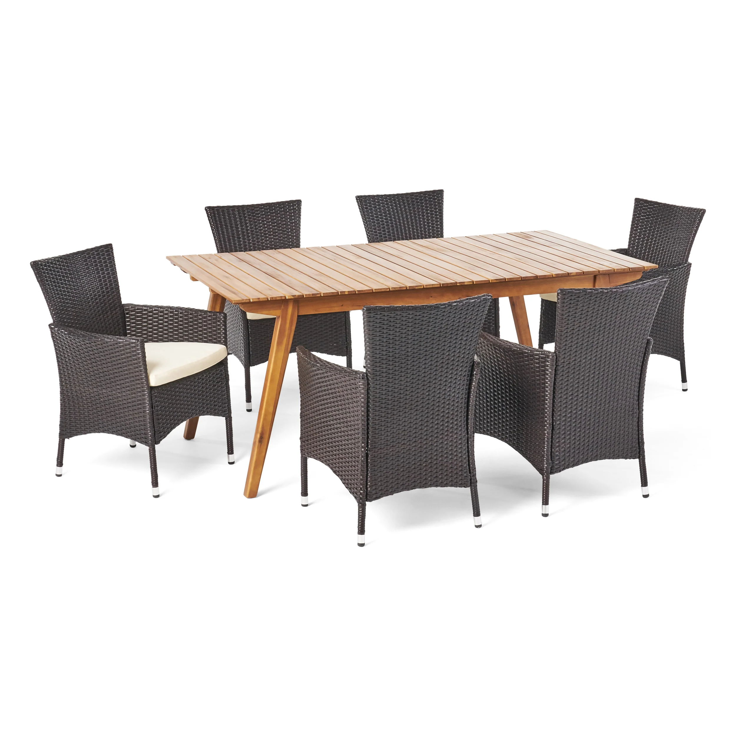 Saiman Outdoor 7 Piece Teak Finished Acacia Wood Rectangular Dining Set - furnishings