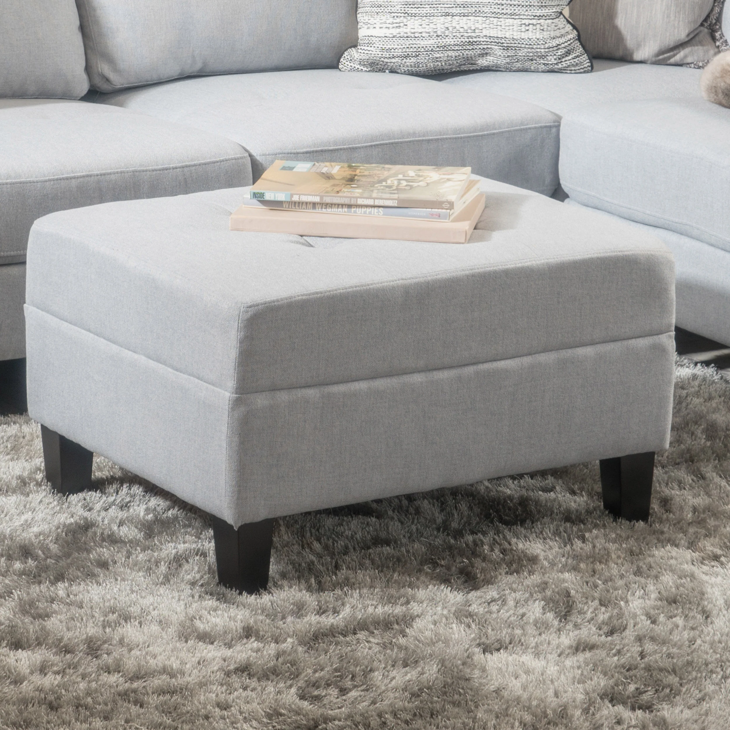 Zahra Contemporary Tufted Fabric Storage Ottoman - furnishings