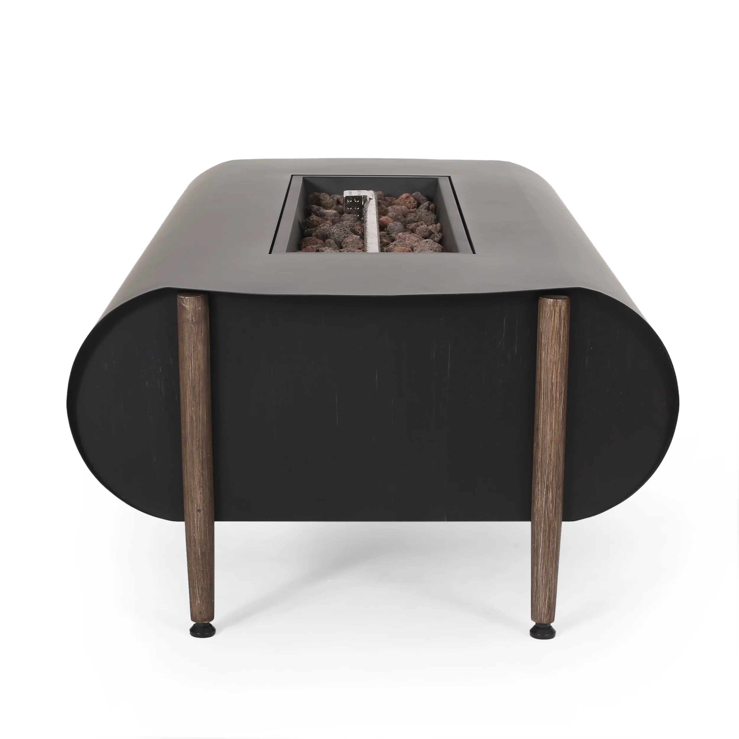 Romar Outdoor 50,000 BTU Rectangular Fire Pit (No Tank Holder), Dark Gray and Wood Pattern - furnishings