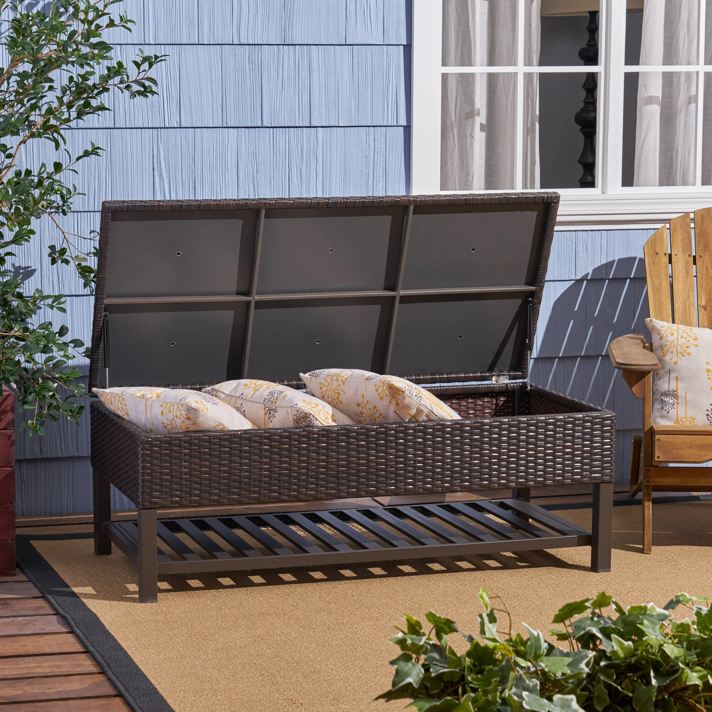 Martina Storage Bench with Rack, Wicker with Iron Frame - furnishings