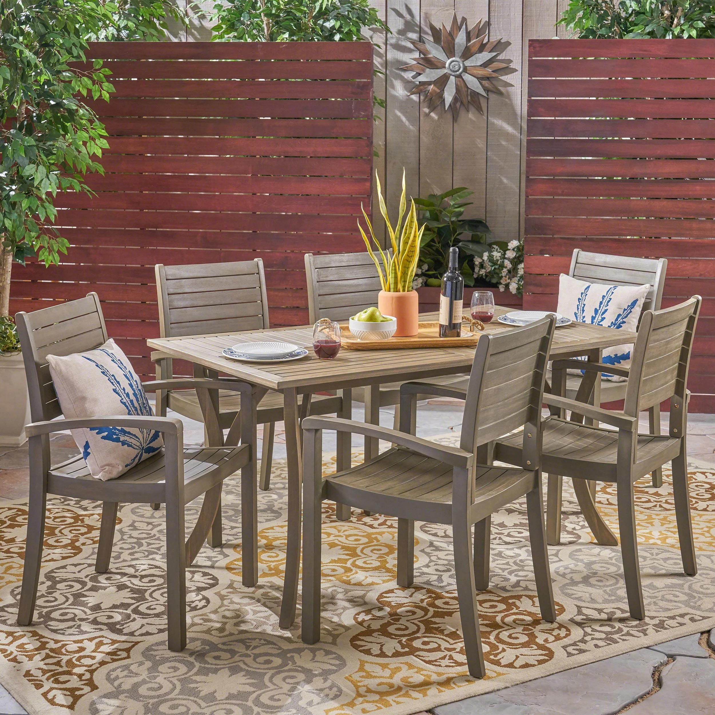 Bauer Outdoor 6-Seater Rectangular Acacia Wood Dining Set - furnishings