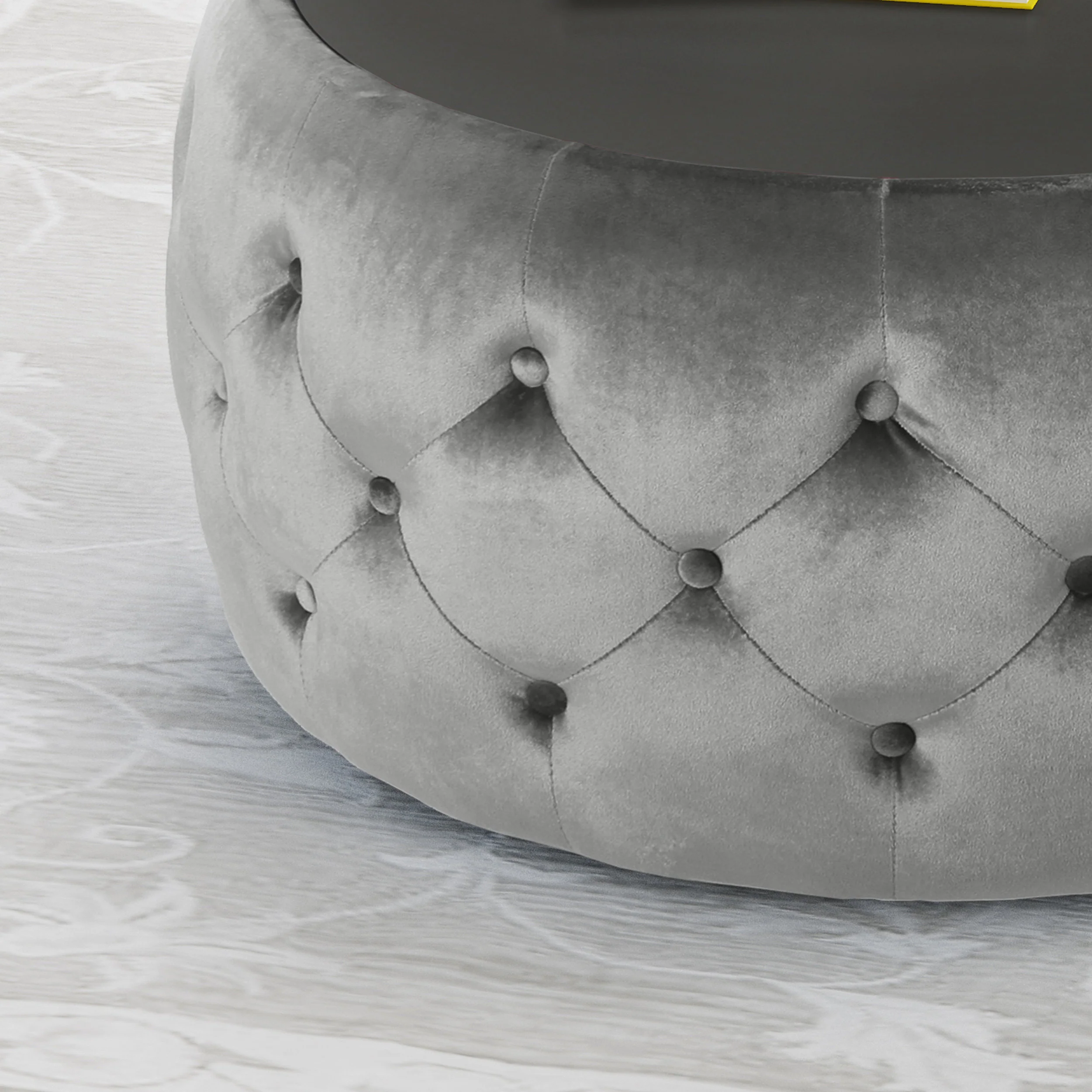 Ivy Glam Velvet and Tempered Glass Coffee Table Ottoman - furnishings