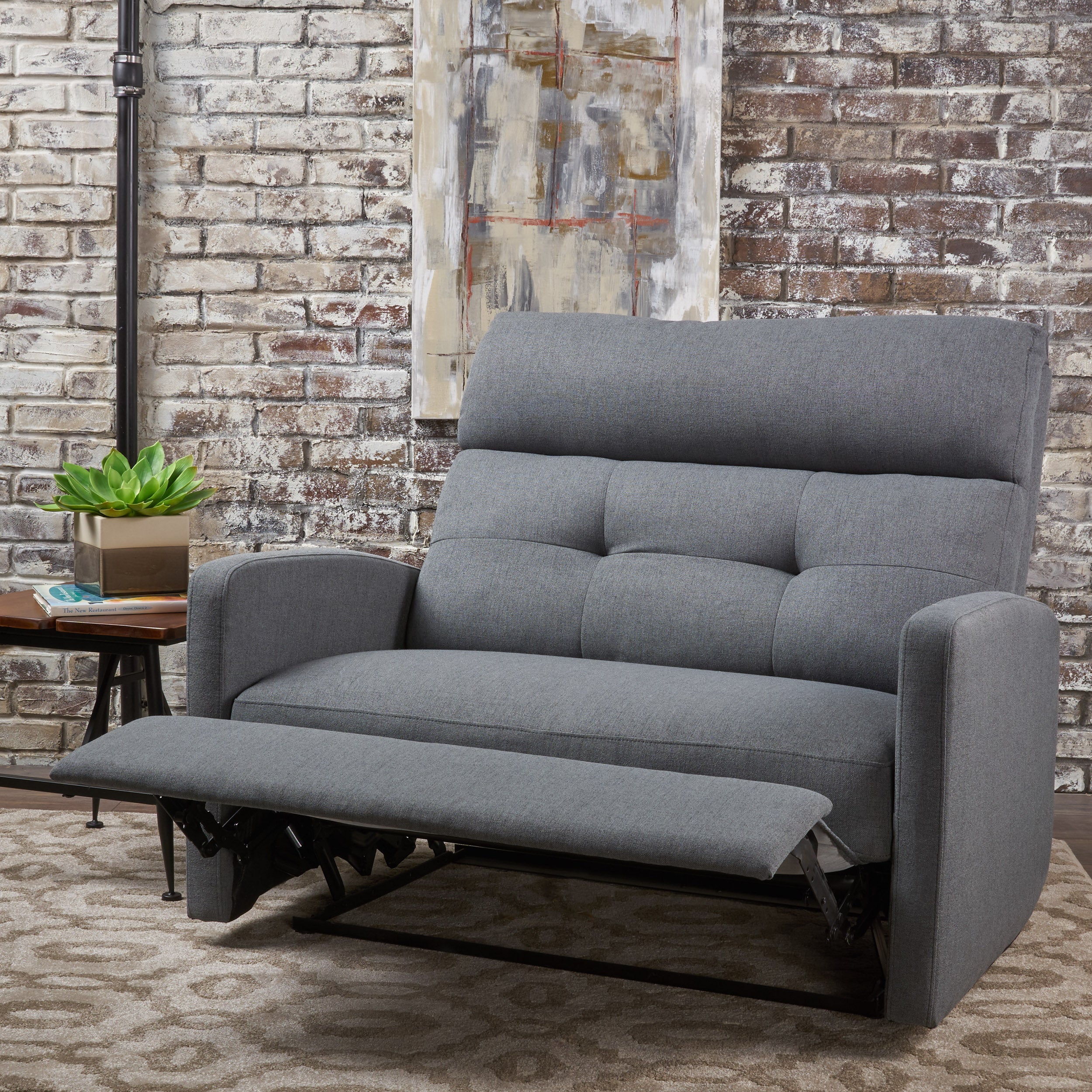 Hana Plush Cushion Tufted Back Fabric Loveseat Recliner - furnishings