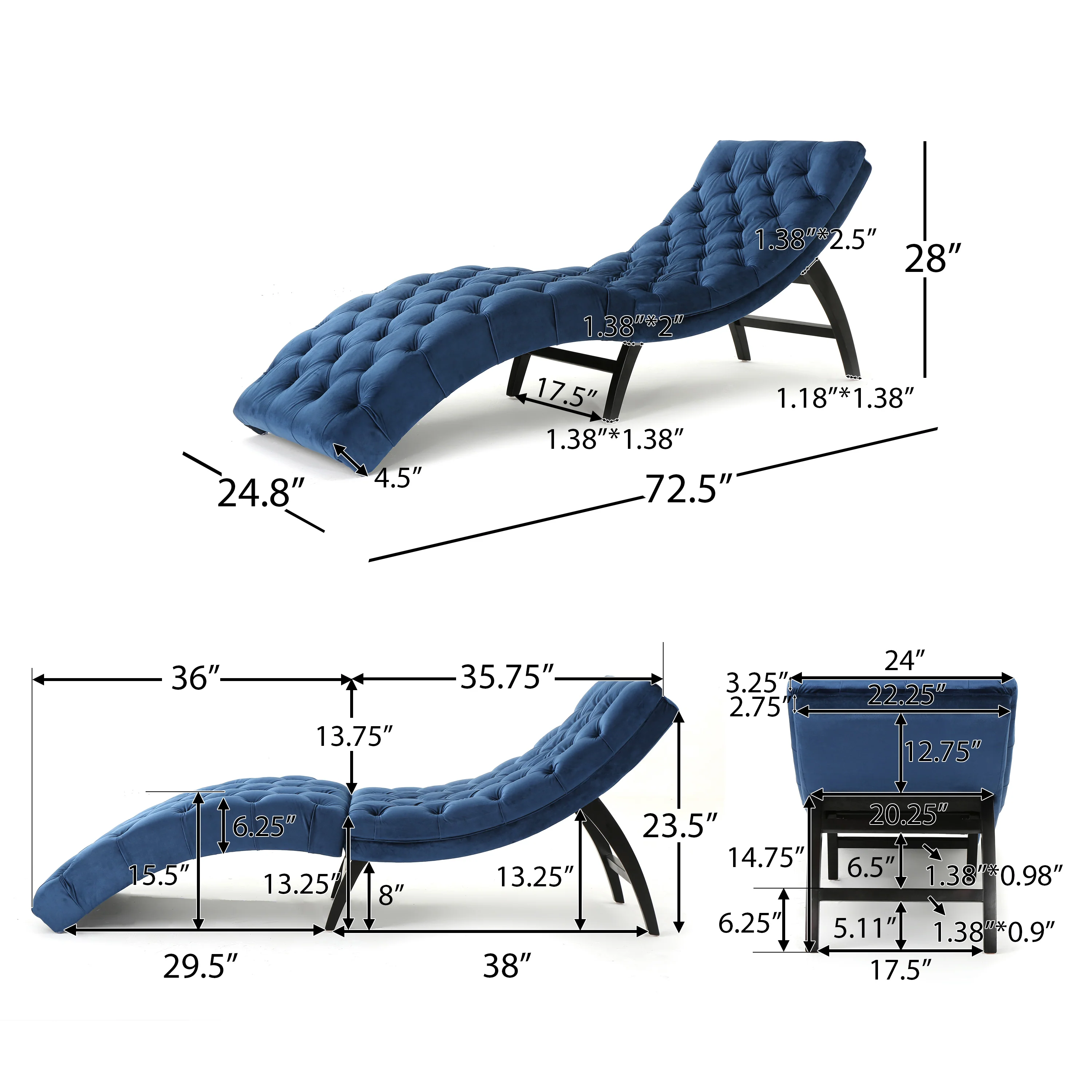 Garamond Tufted Velvet Chaise Lounge - furnishings