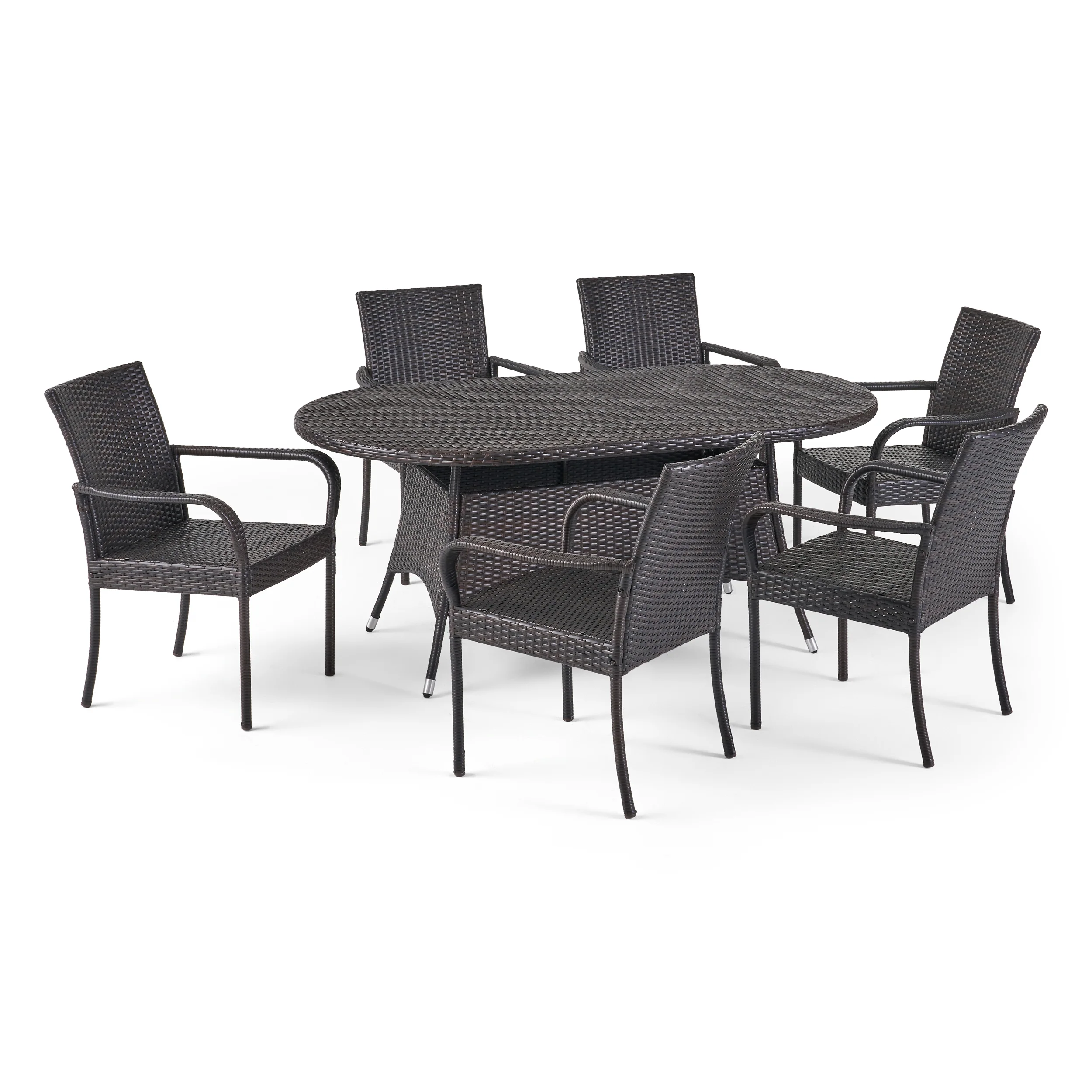 Enzlee Outdoor Contemporary 6 Seater Wicker Dining Set - furnishings