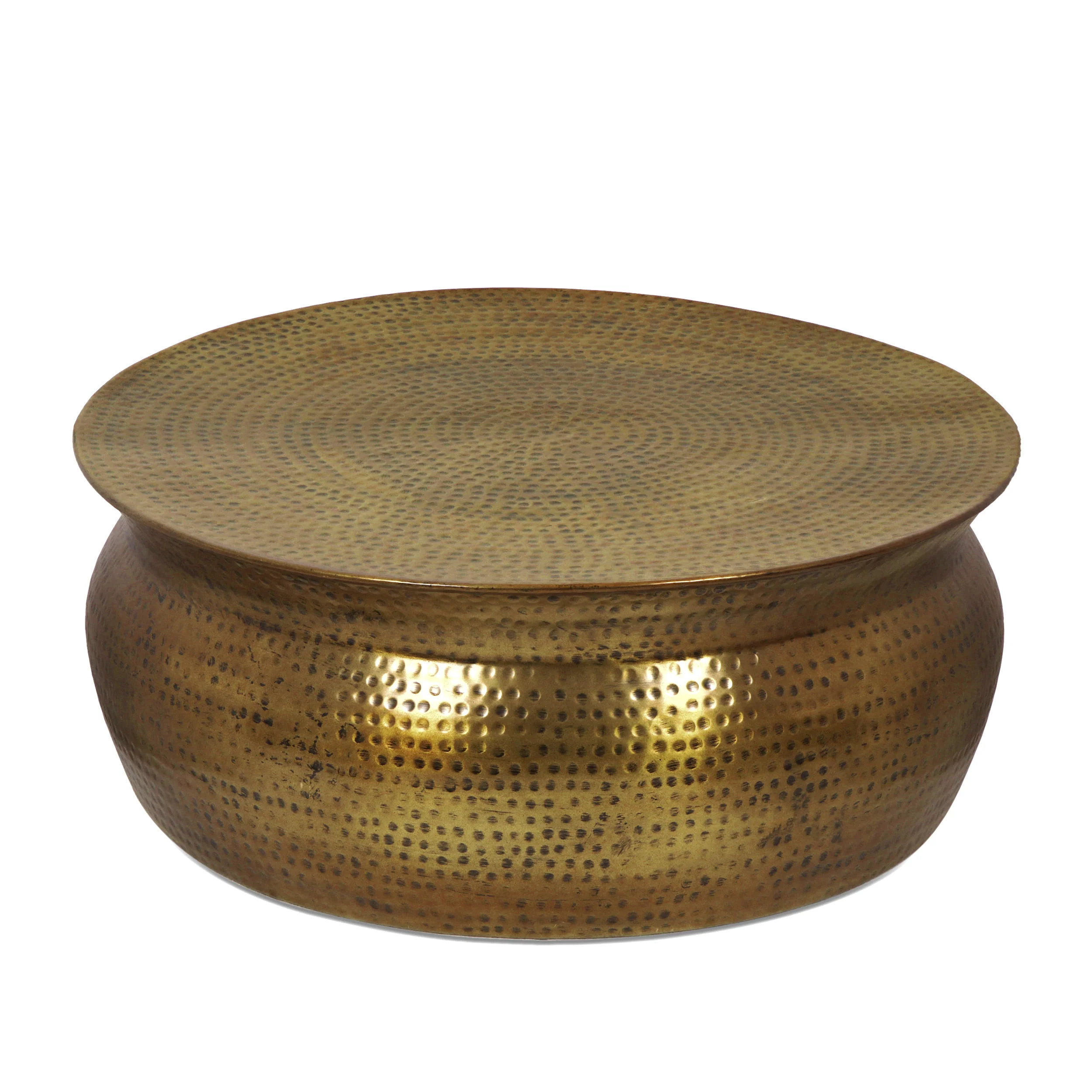 Kenwood Modern Handcrafted Aluminum Drum Coffee Table, Aged Brass - furnishings
