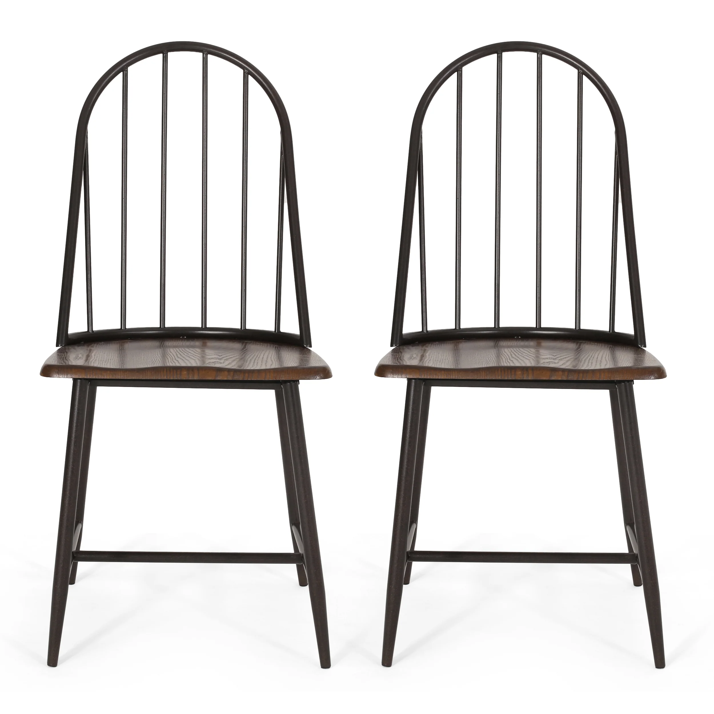 Conwell Farmhouse Spindle Back Dining Chairs, Set of 2, Dark Brown and Black - furnishings