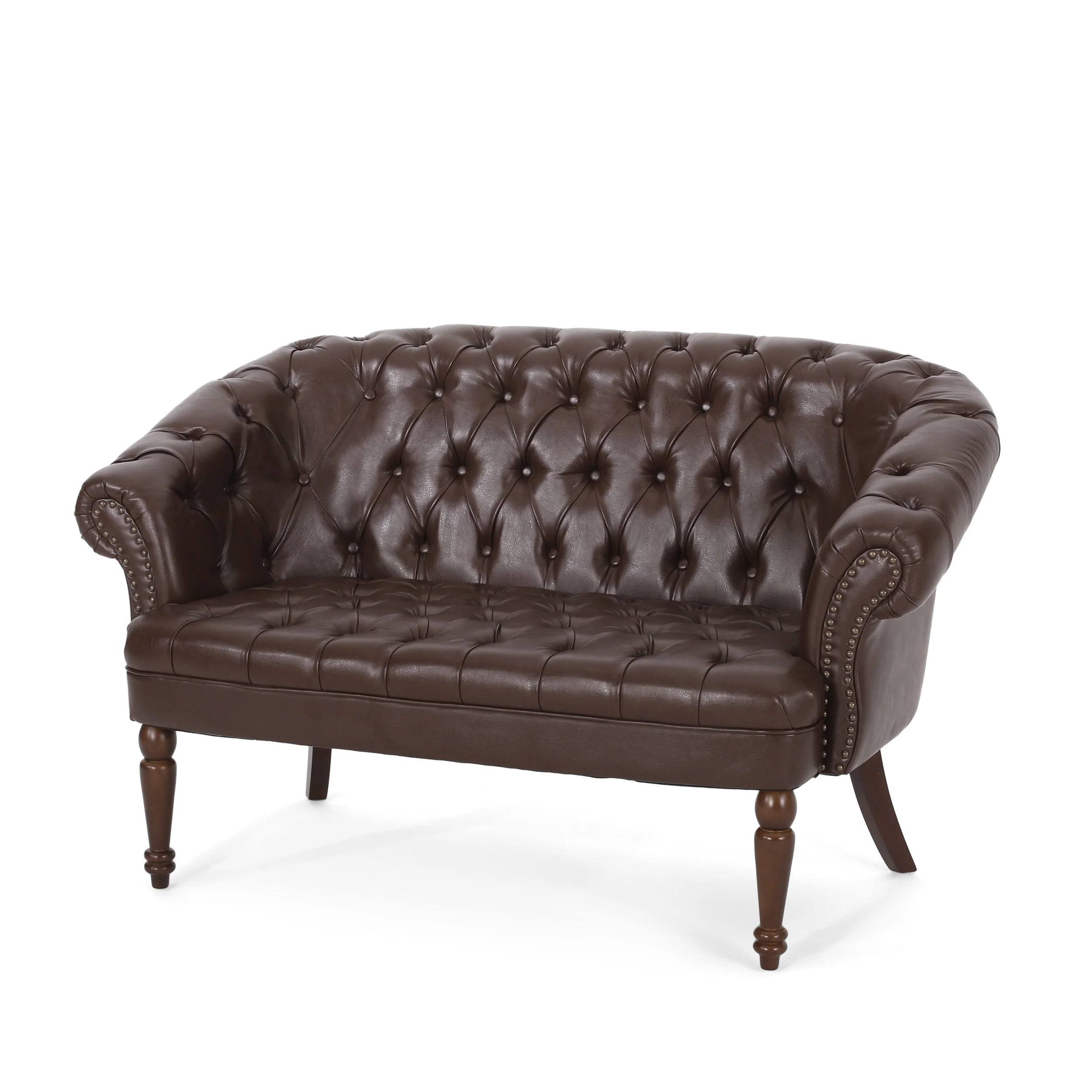 Trask Contemporary Leather Tufted Loveseat with Nailhead Trim - furnishings