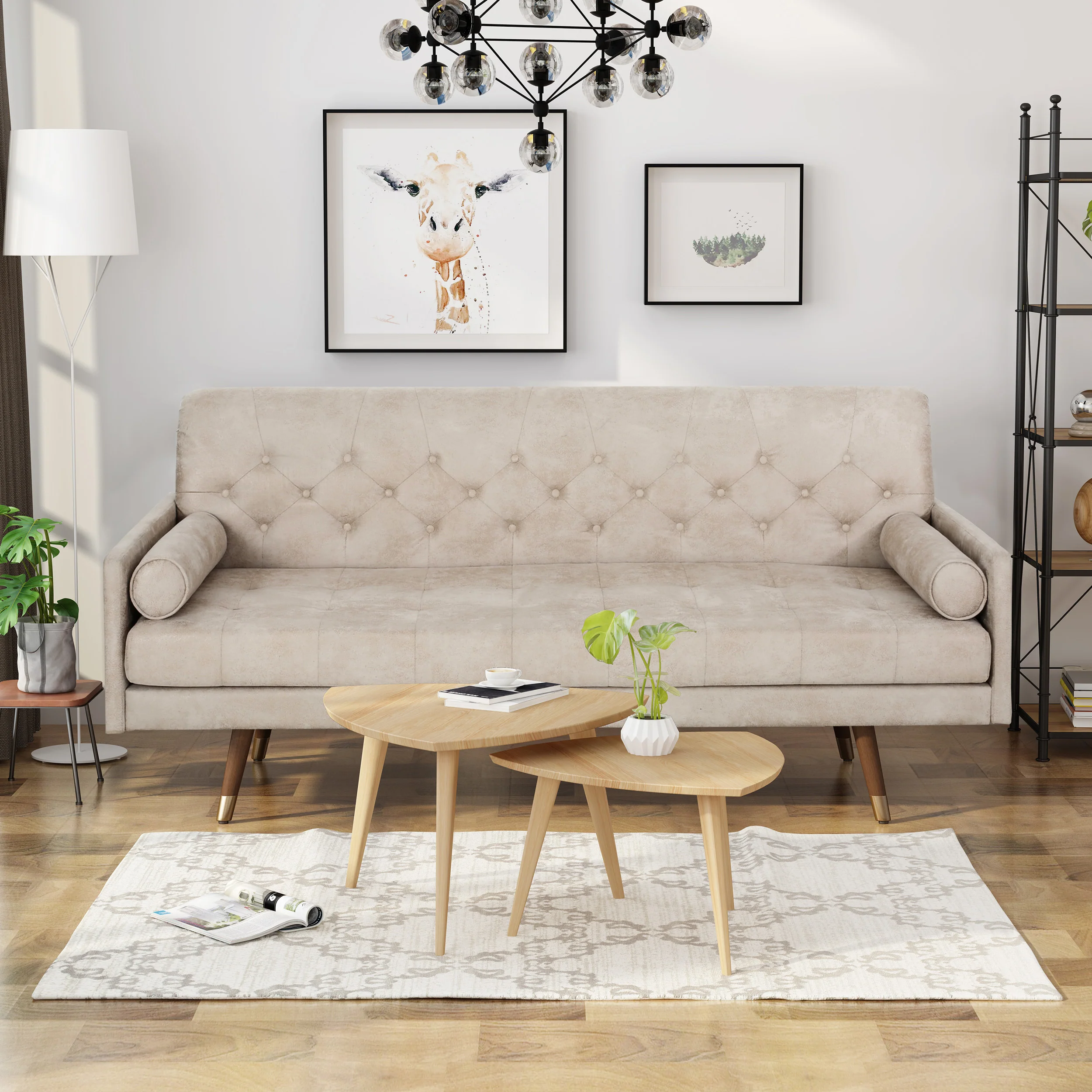 Truda Mid Century Modern Microfiber Sofa with Button Accents - furnishings