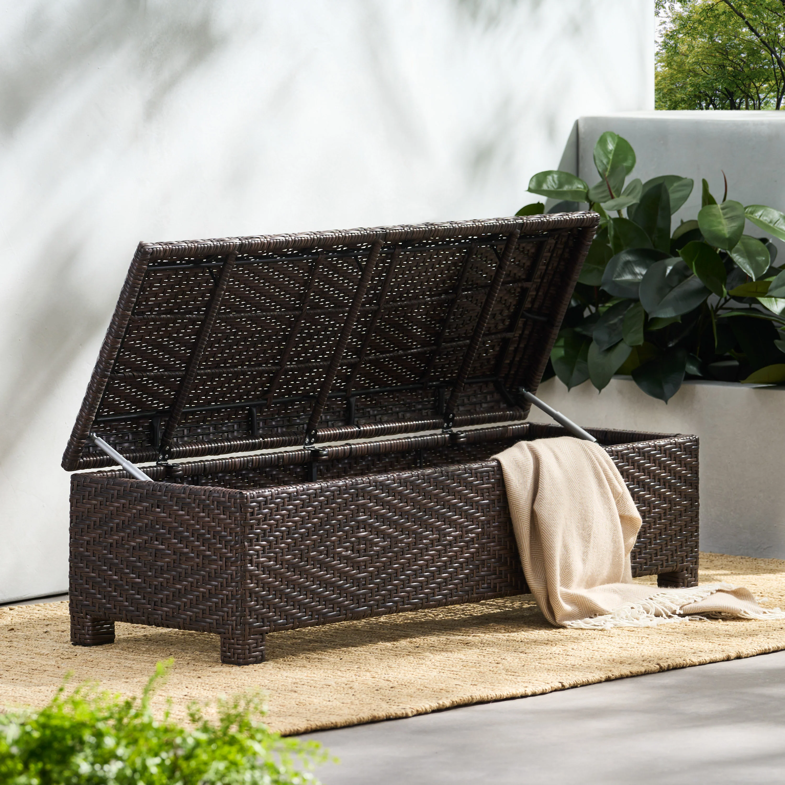 Santa Cruz Brown Wicker Storage Ottoman - furnishings
