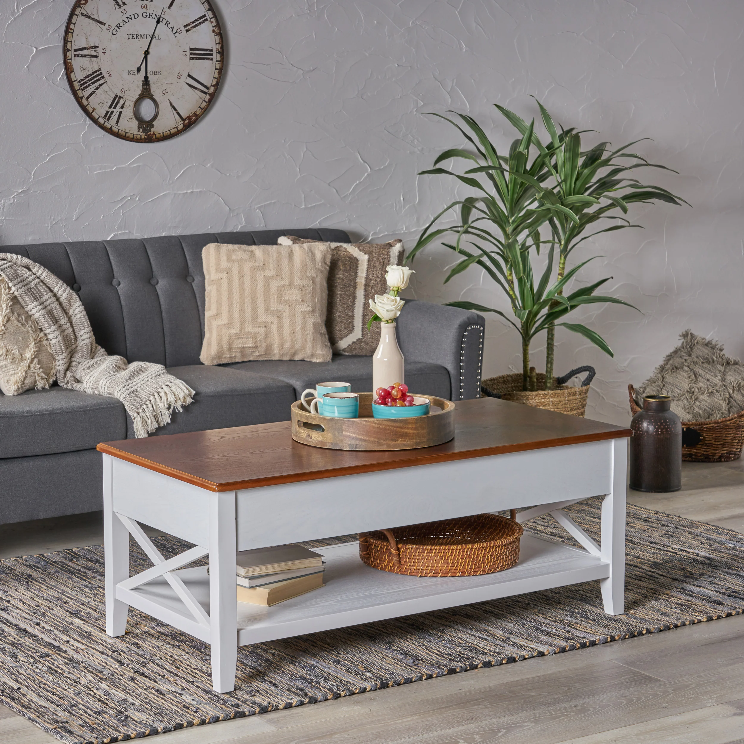 Laurel Luke Farmhouse Faux Wood Lift Top Coffee Table - furnishings