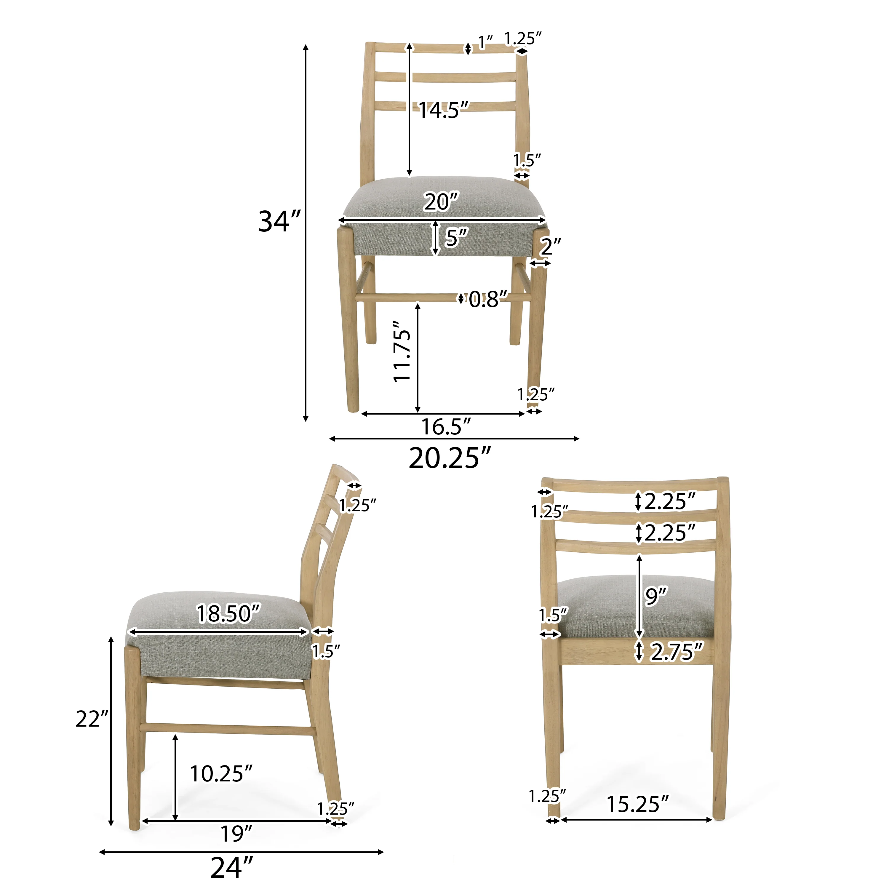 Felly Farmhouse Fabric Upholstered Wood Dining Chairs, Set of 2 - furnishings