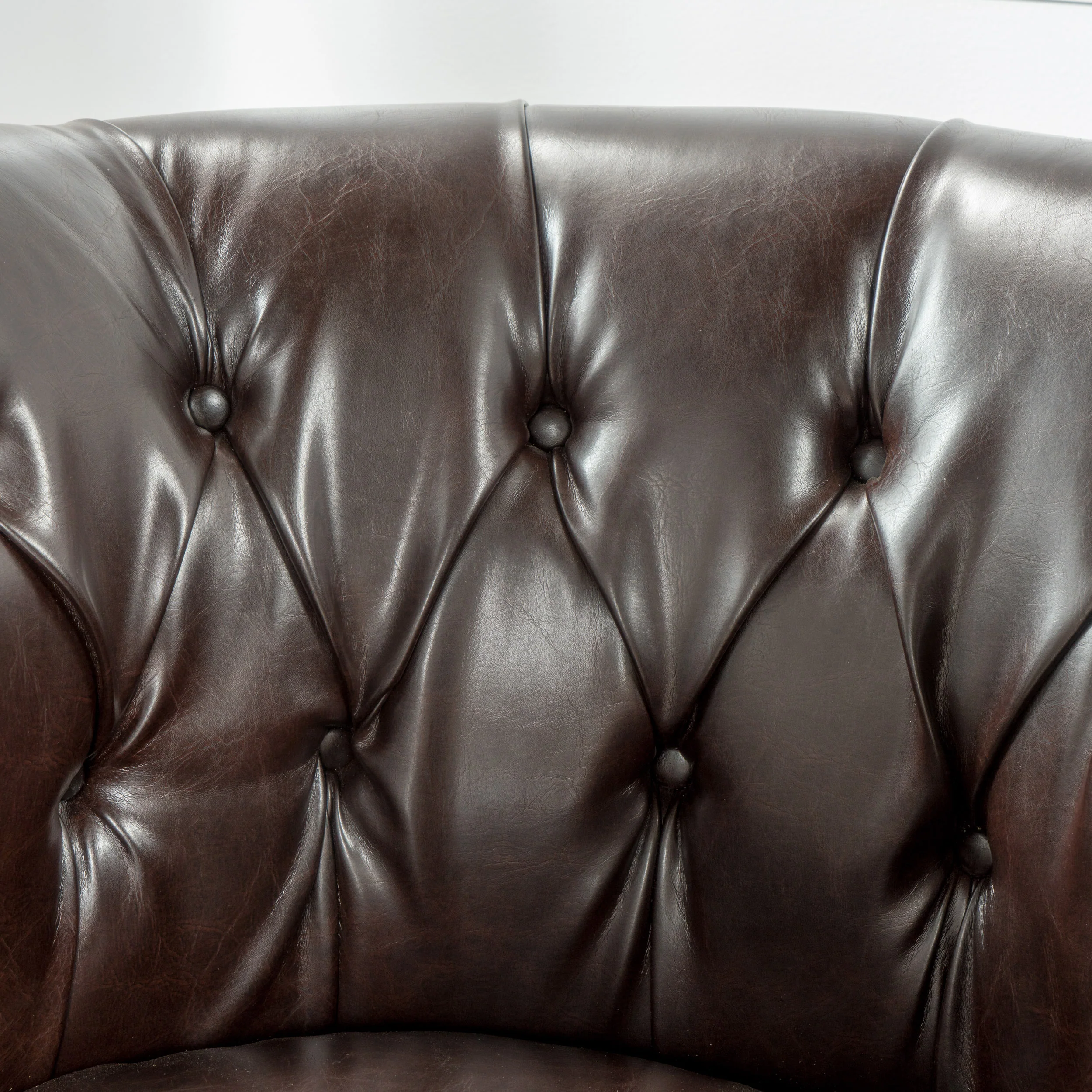 Aries Rolled Back Button Tufted Leather Tub Design Club Chair - furnishings