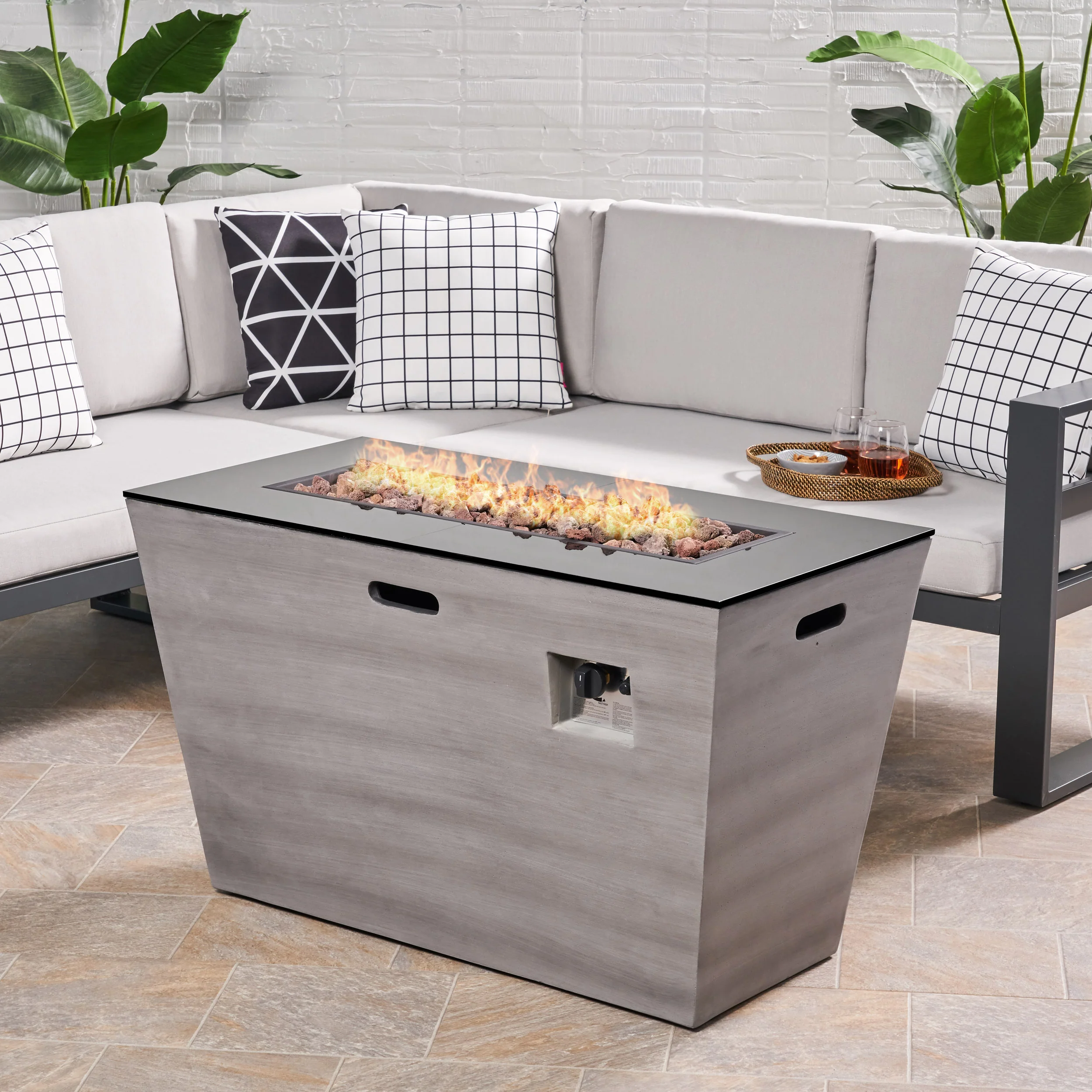 Mattie Outdoor 40-Inch Rectangular Fire Pit - furnishings