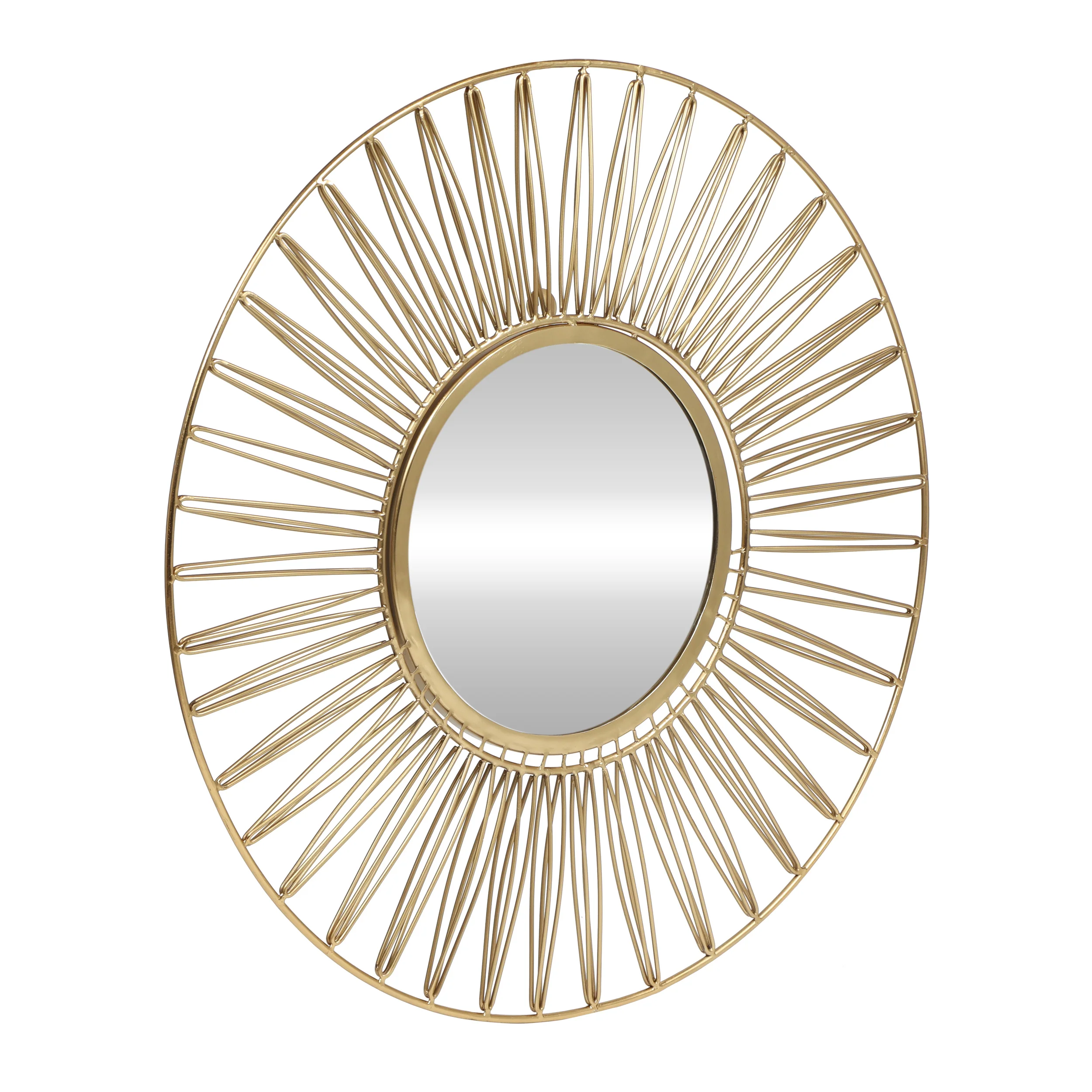 Ximen Modern Glam Handcrafted Round Sun Wall Mirror, Gold - furnishings