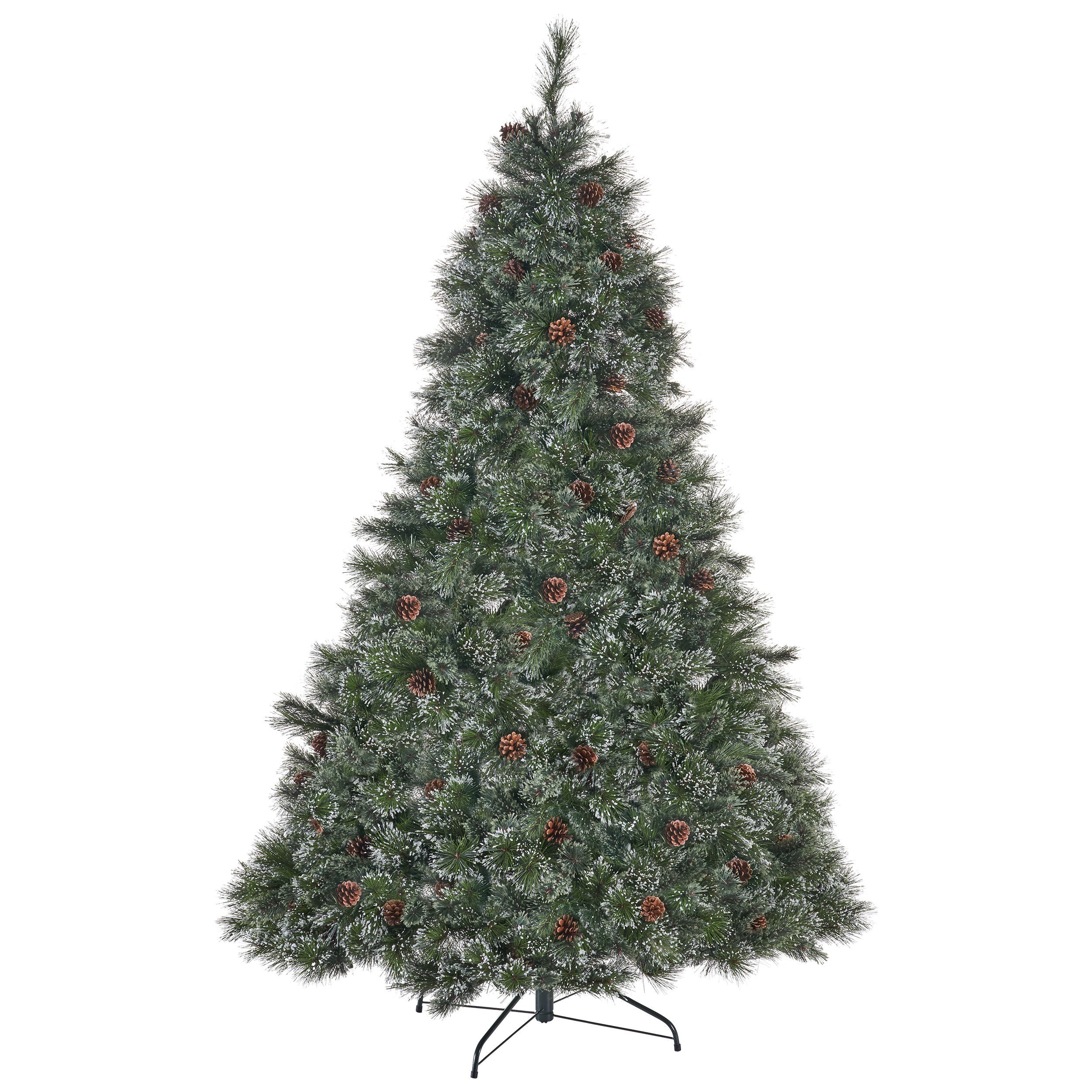 9-foot Cashmere Pine and Mixed Needles Hinged Artificial Christmas Tree with Snowy Branches and Pinecones - furnishings