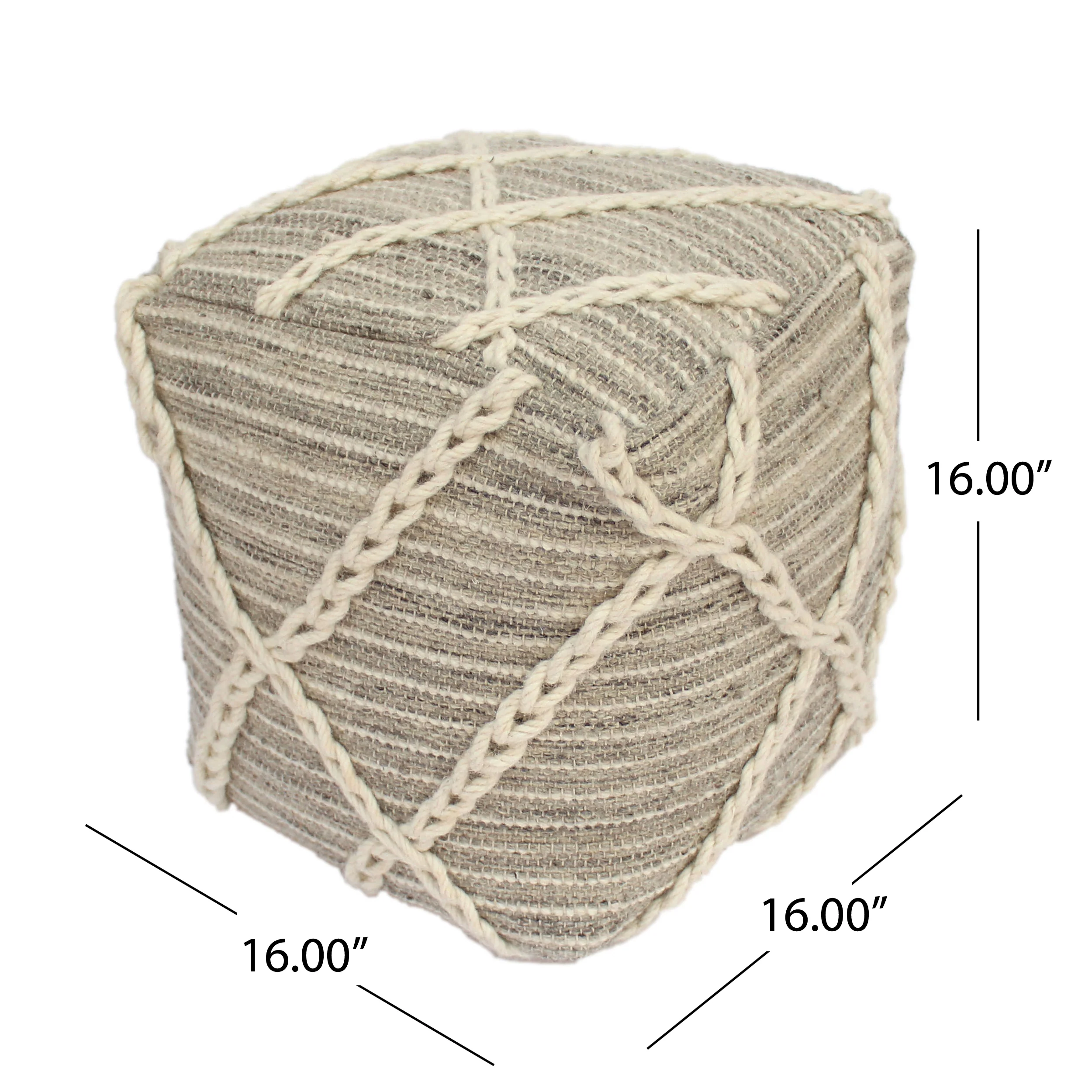 Naylea Contemporary Wool and Cotton Pouf Ottoman - furnishings