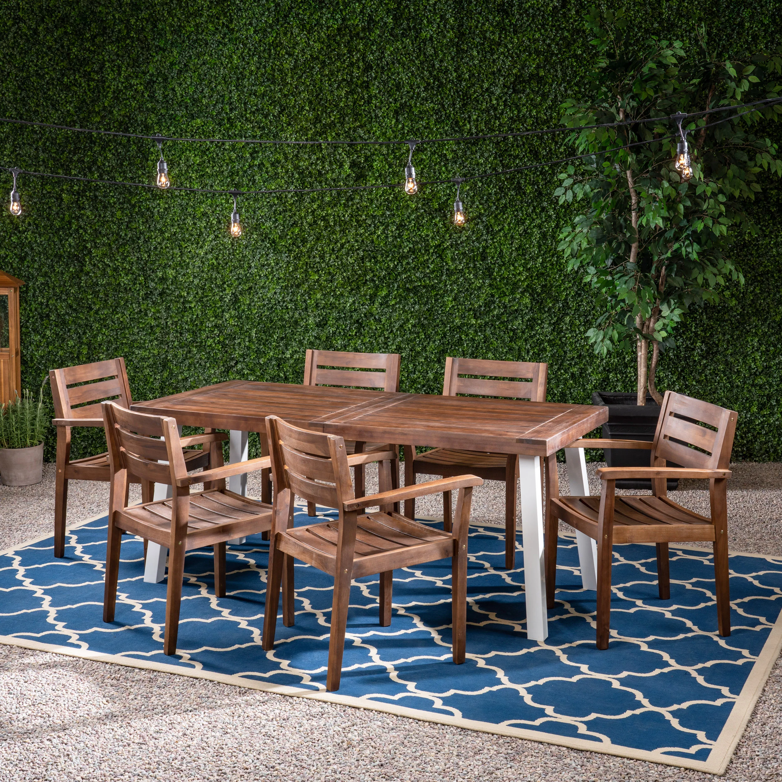 Zoey Outdoor Rustic Acacia Wood 7 Piece Dining Set - furnishings