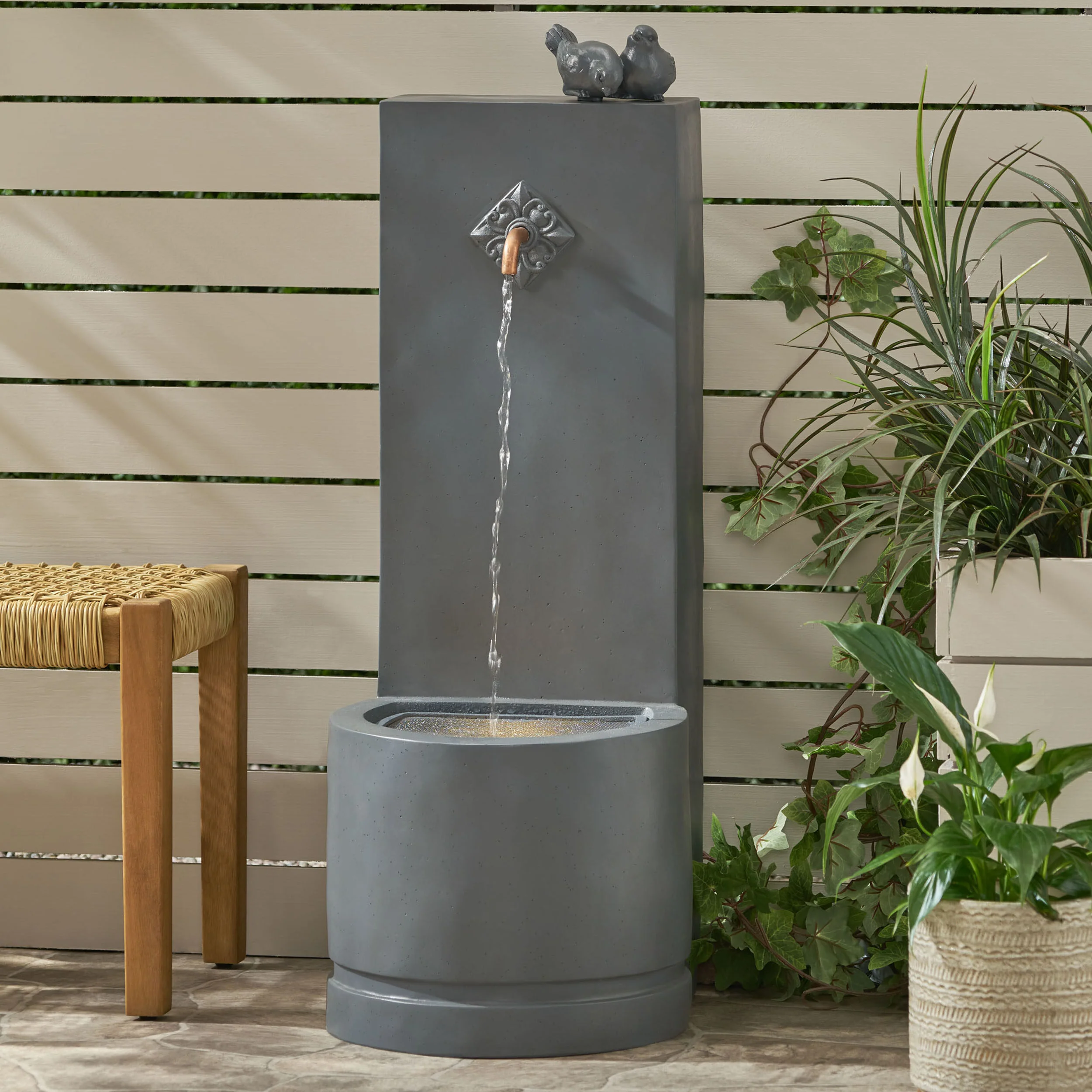 Terra Outdoor Single Spout Bird Fountain, Gray - furnishings