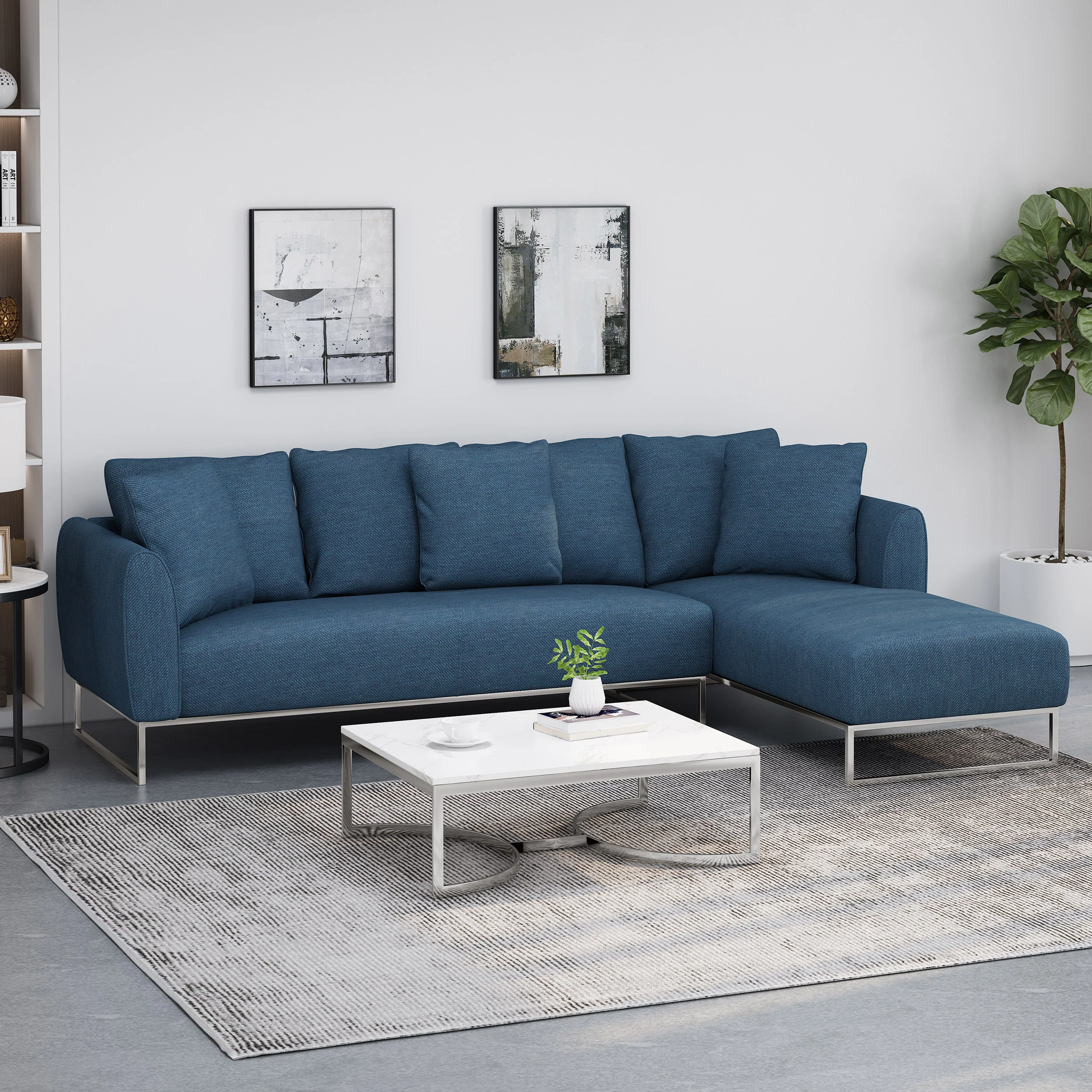 Clarke Contemporary Fabric 4 Seater Chaise Lounge Sectional Sofa - furnishings