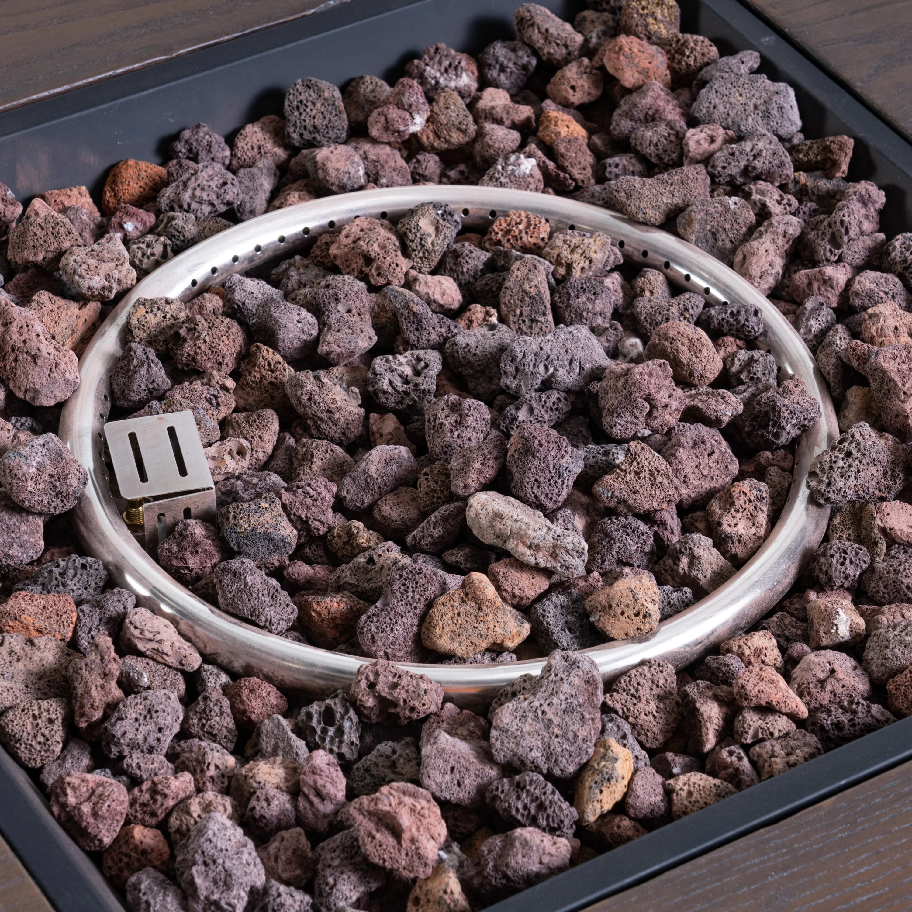 Ellesmere Outdoor Wood Patterned Square Gas Fire Pit - furnishings