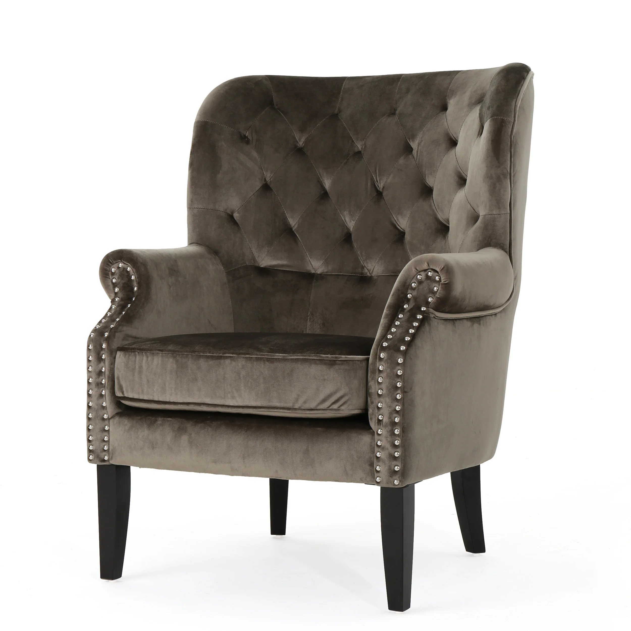 Tomlin Modern Glam Velvet Club Chair with Nailhead Trim - furnishings