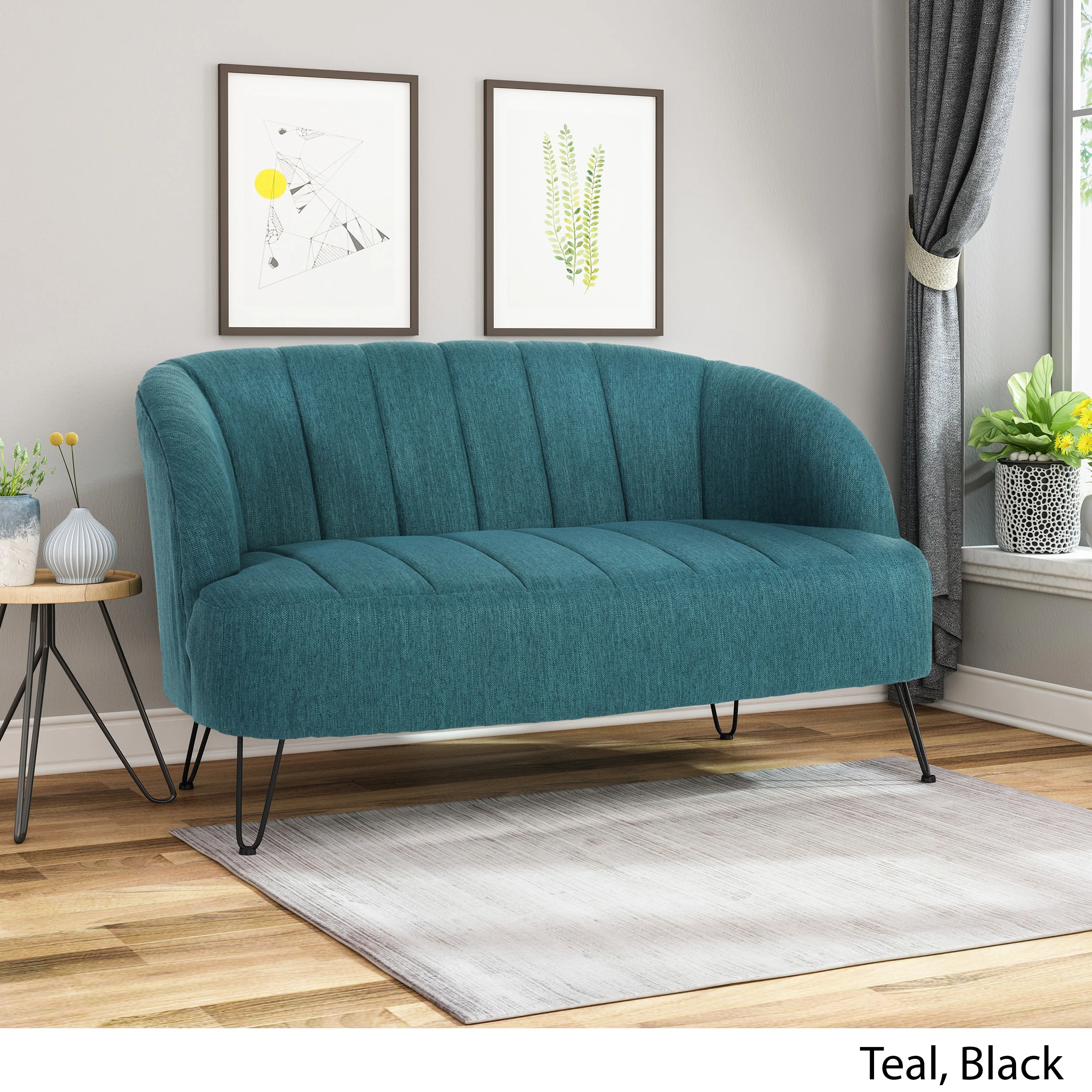 Kyra Modern Fabric Settee with Hairpin Legs - furnishings